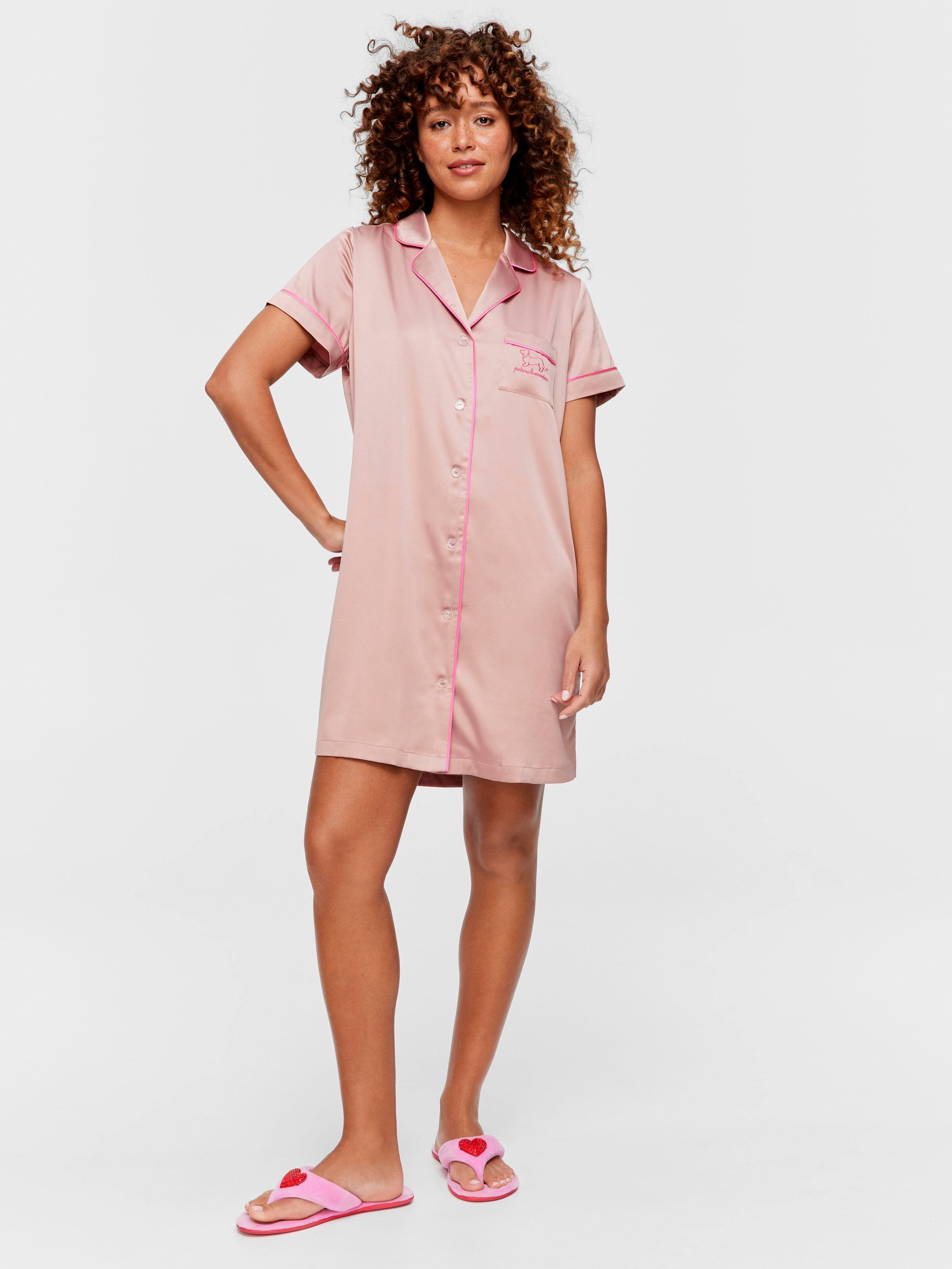 Nougat Satin Short Sleeve Nightshirt