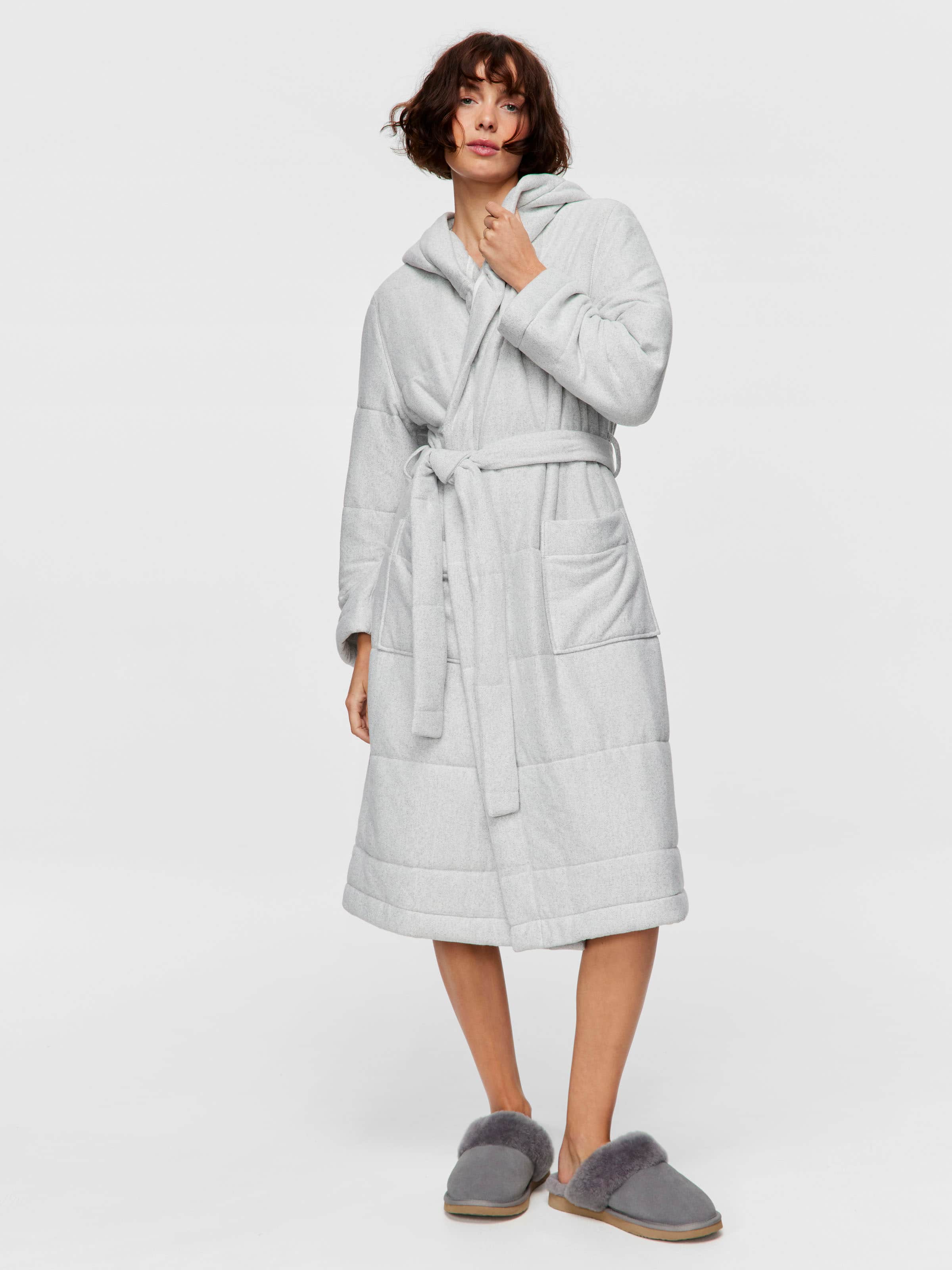 Hooded Luxury Shimmer Fleece Robe Grey – Slumber Hut