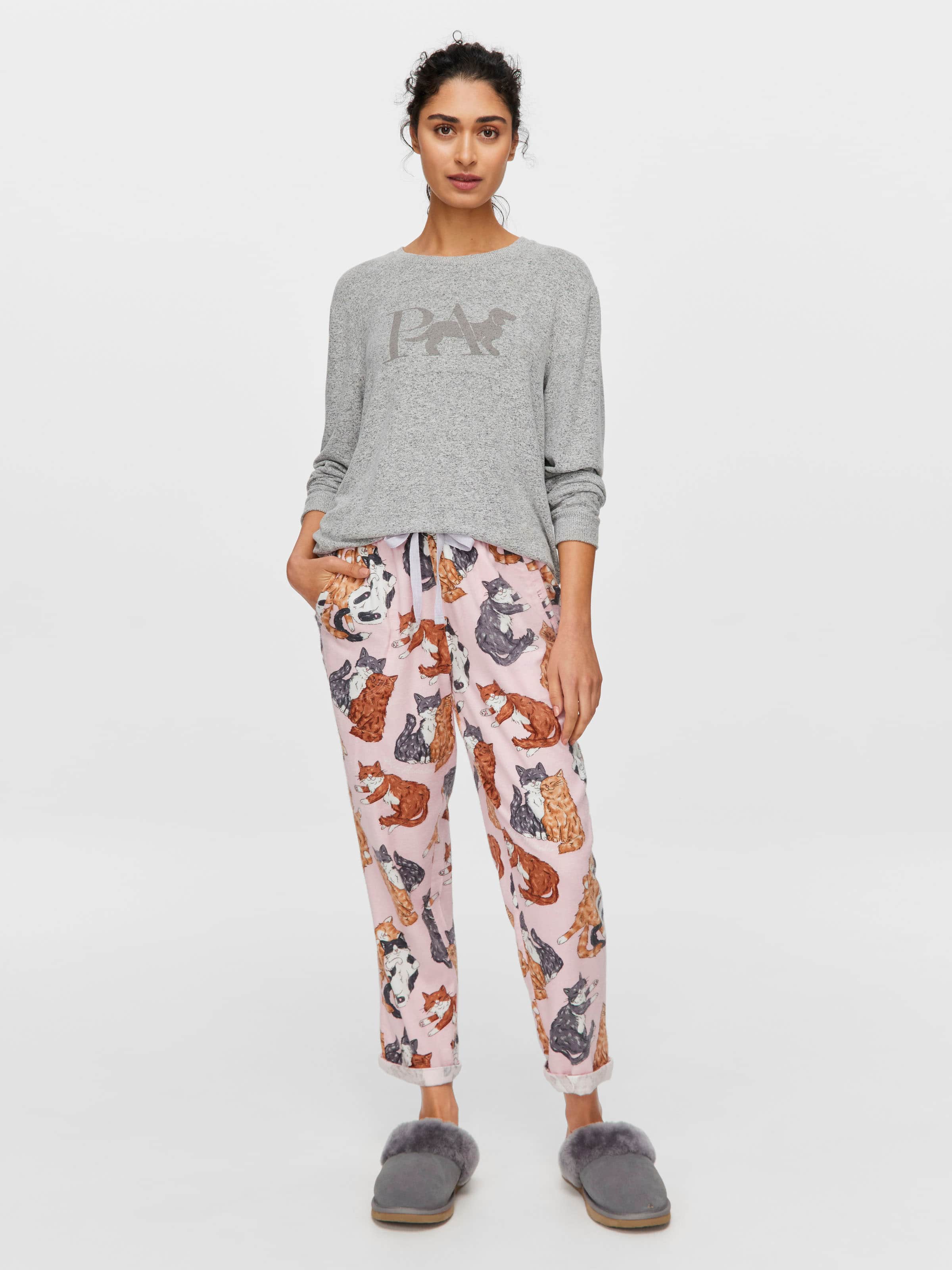 Cat Roll Up Bamboo Flanelette Pj Pant