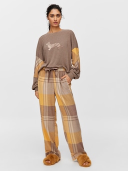 Caramel Check Wide Bamboo Flannelette Pj Pant