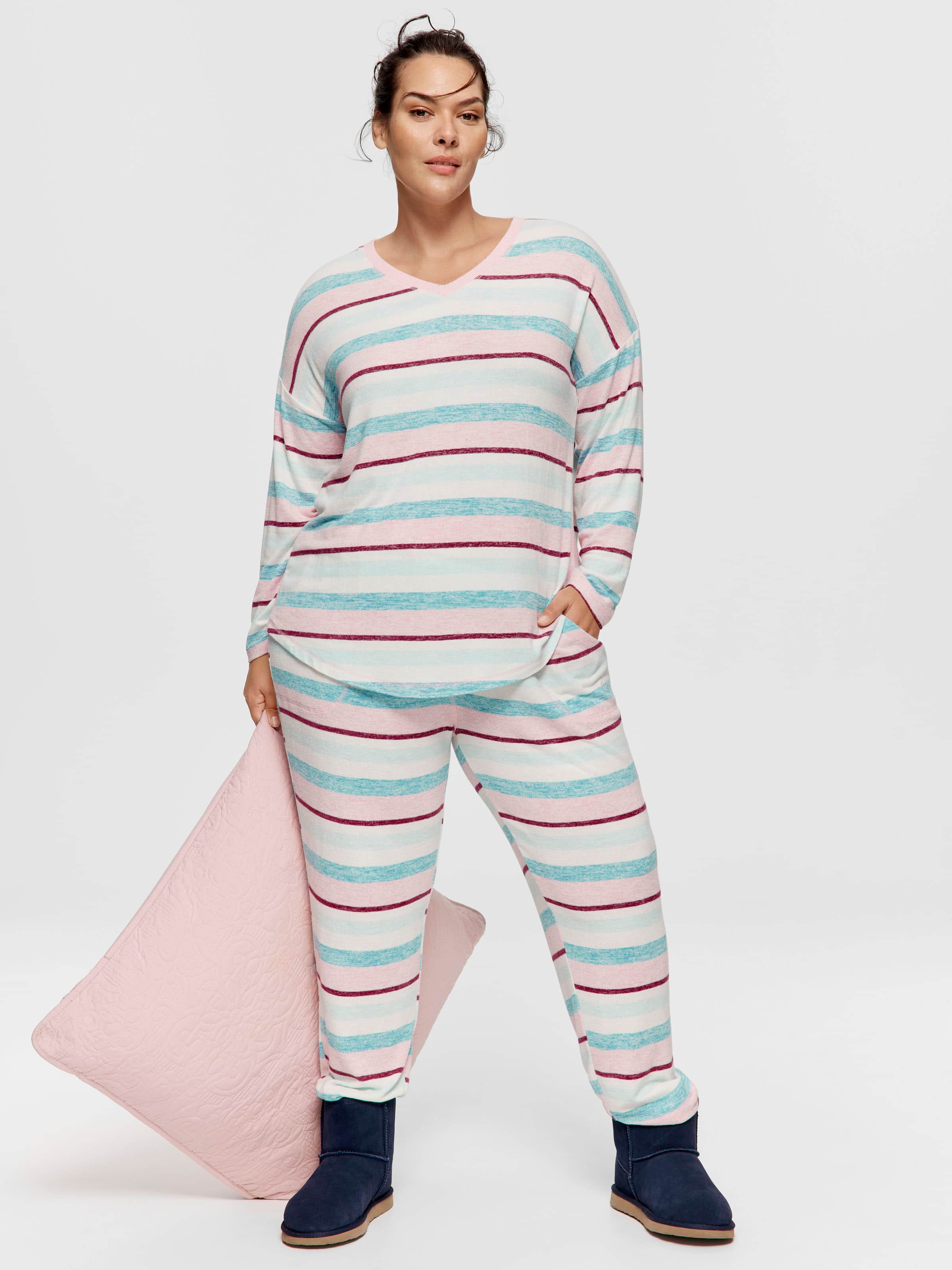 P.A. Plus Fuzzy Stripe Long Sleeve Top