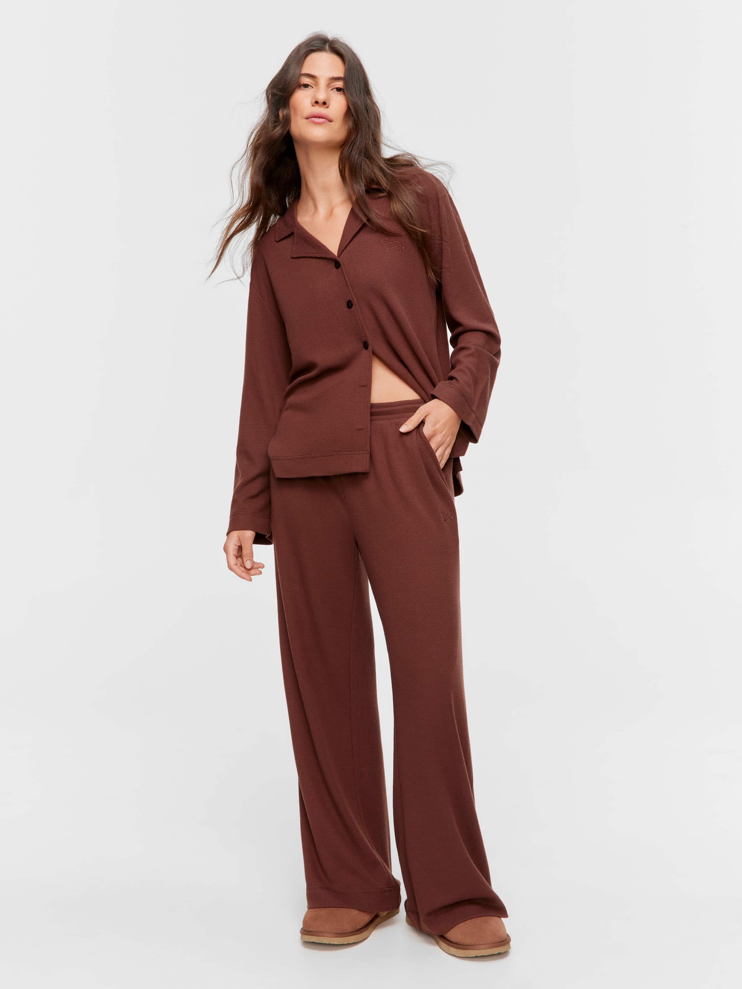 Chocolate Soft Waffle Straight Leg Long Pj Pant