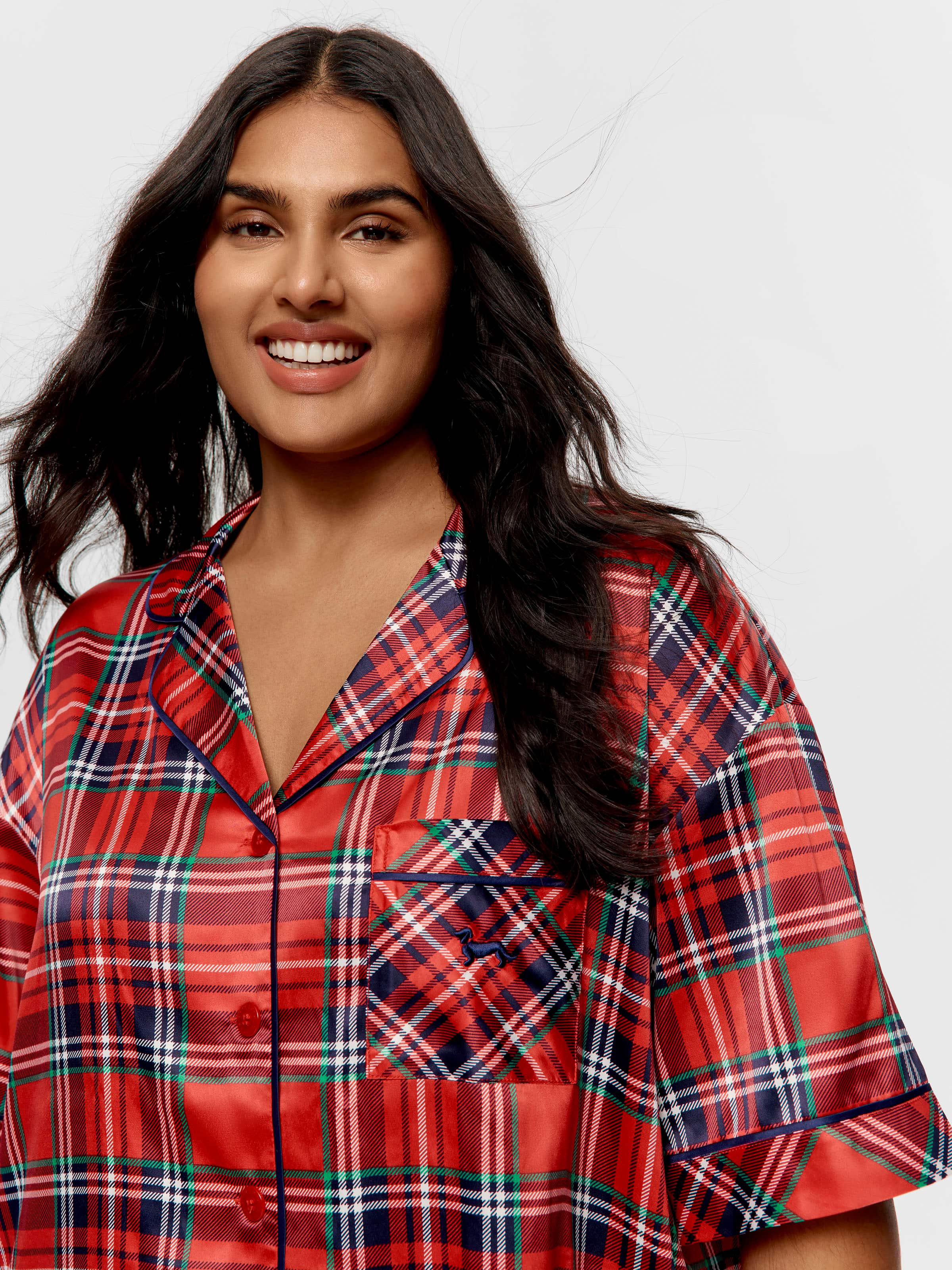 P.A. Plus Red Tartan Satin Pj Set