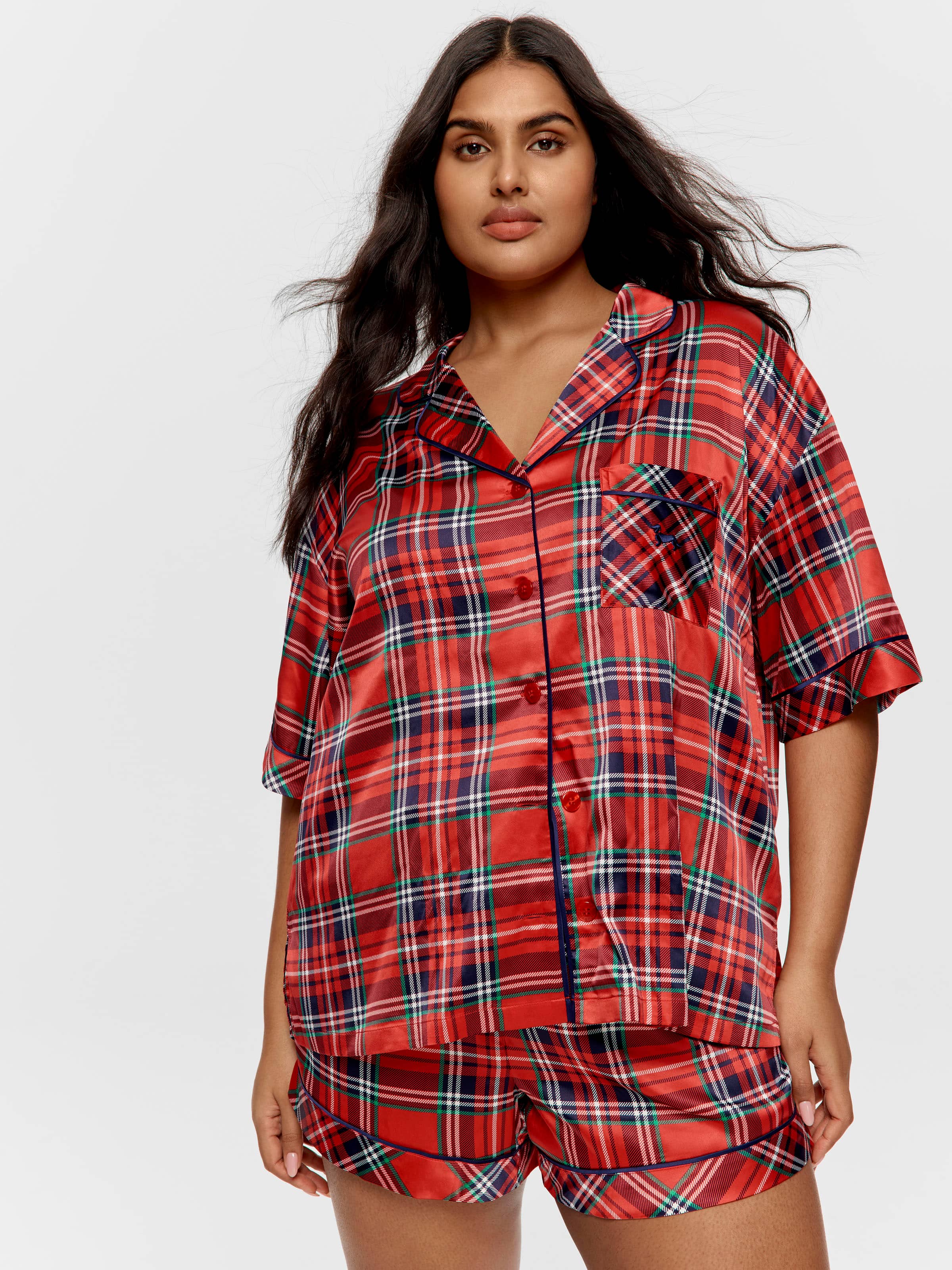 P.A. Plus Red Tartan Satin Pj Set