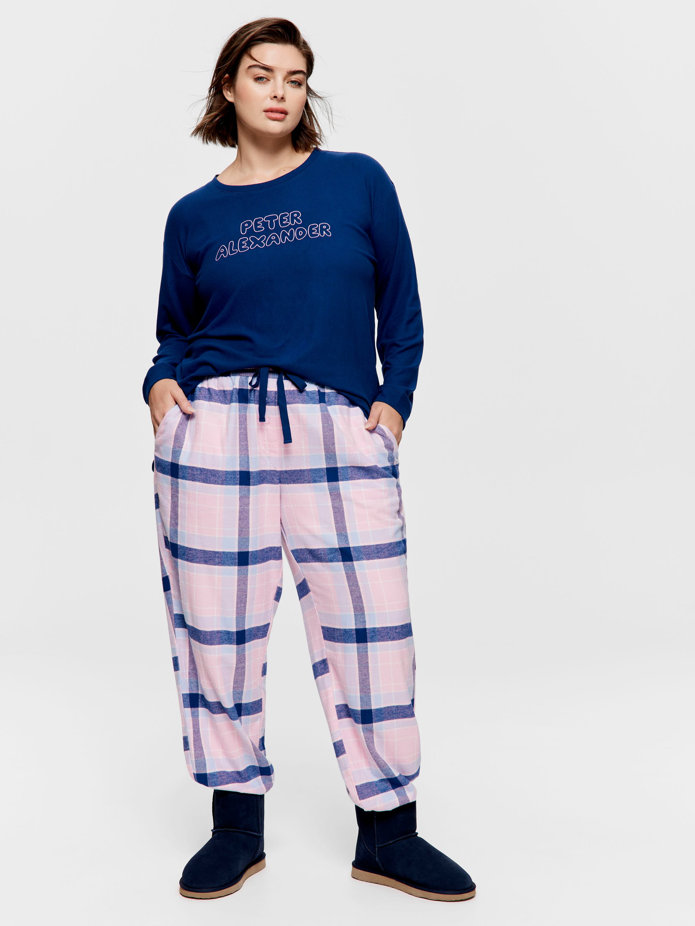 P.A. Plus Pink Check Tapered Flannelette Pj Pant