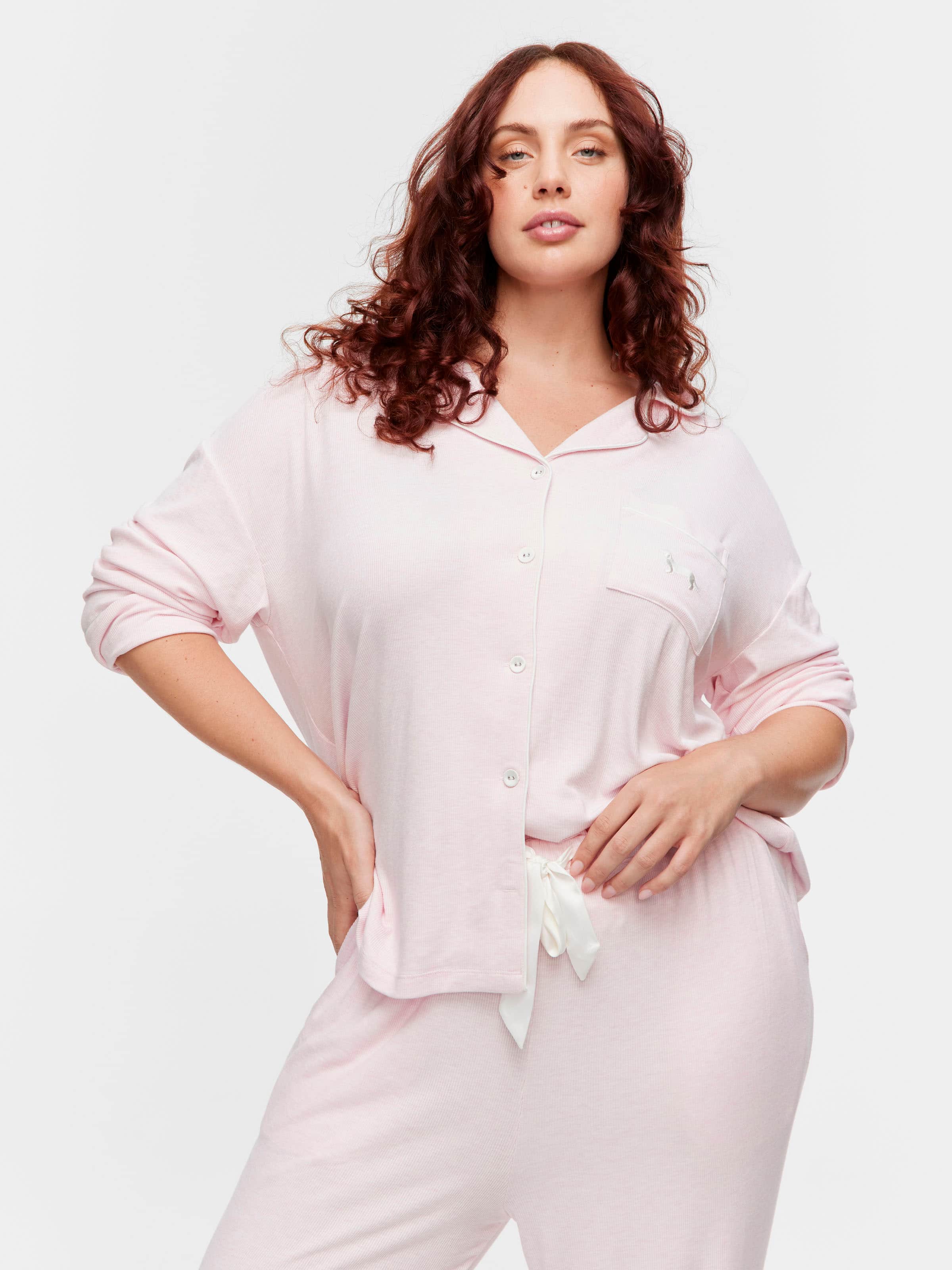 P.A. Plus Pink Bamboo Rib Long Pj Set