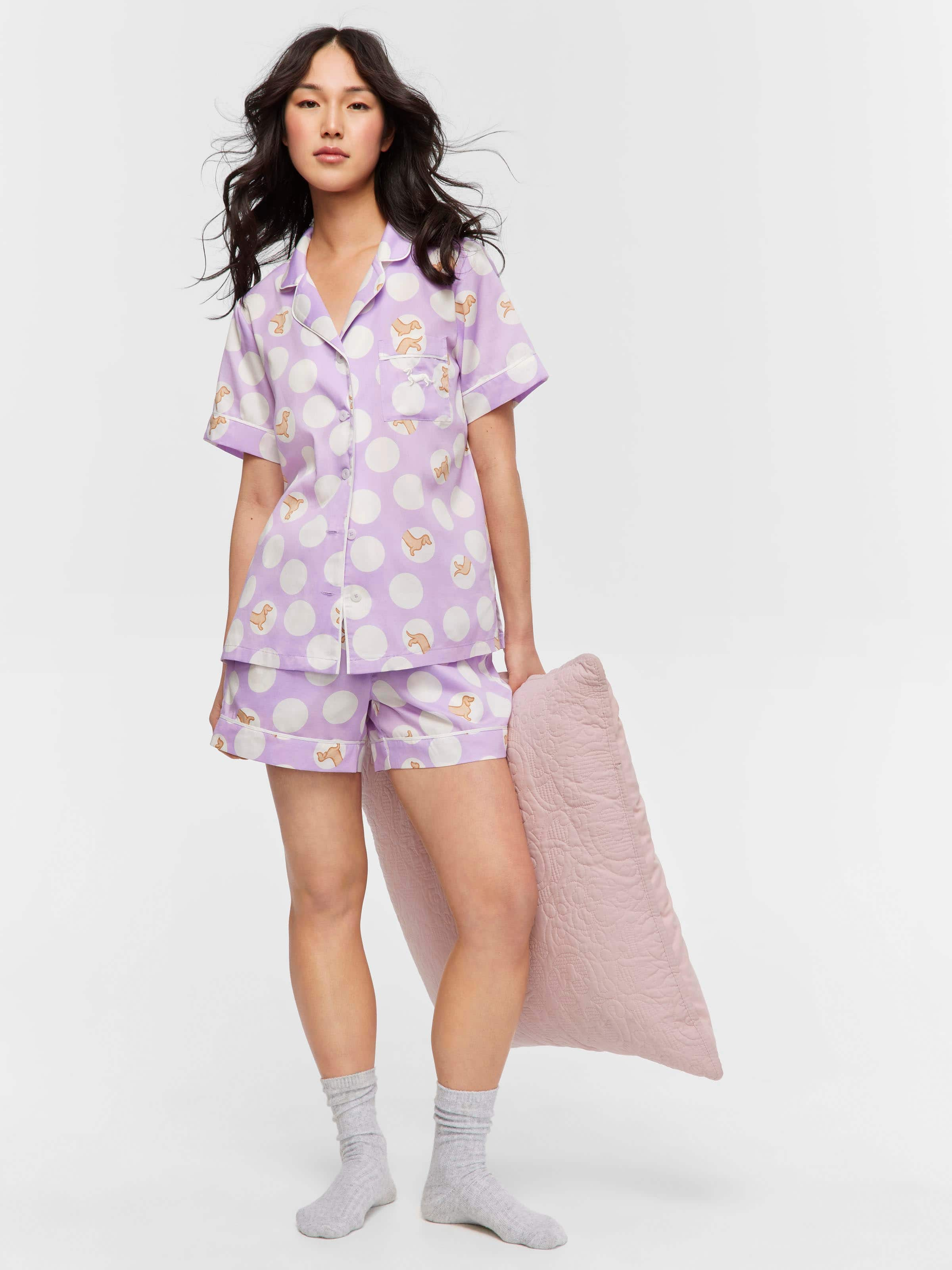 Lilac Penny Spot Shortie Pj Set