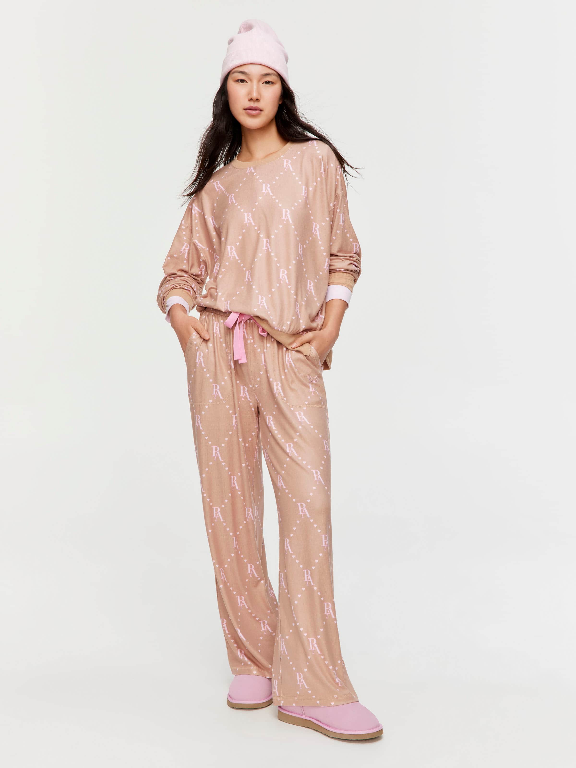 Caramel Logo Plush Wide Leg Pj Pant