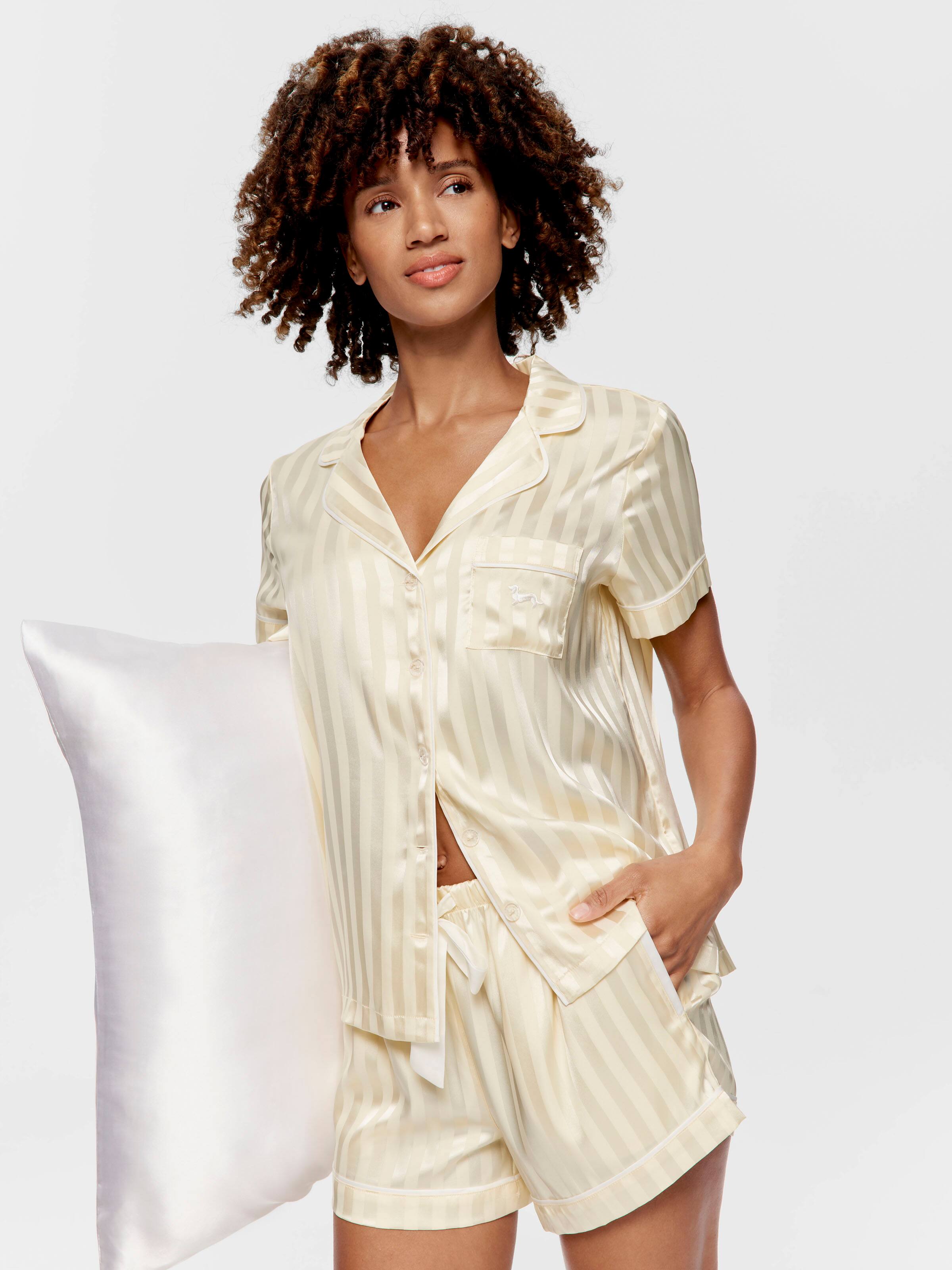 Butter Stripe Satin Shortie Pj Set