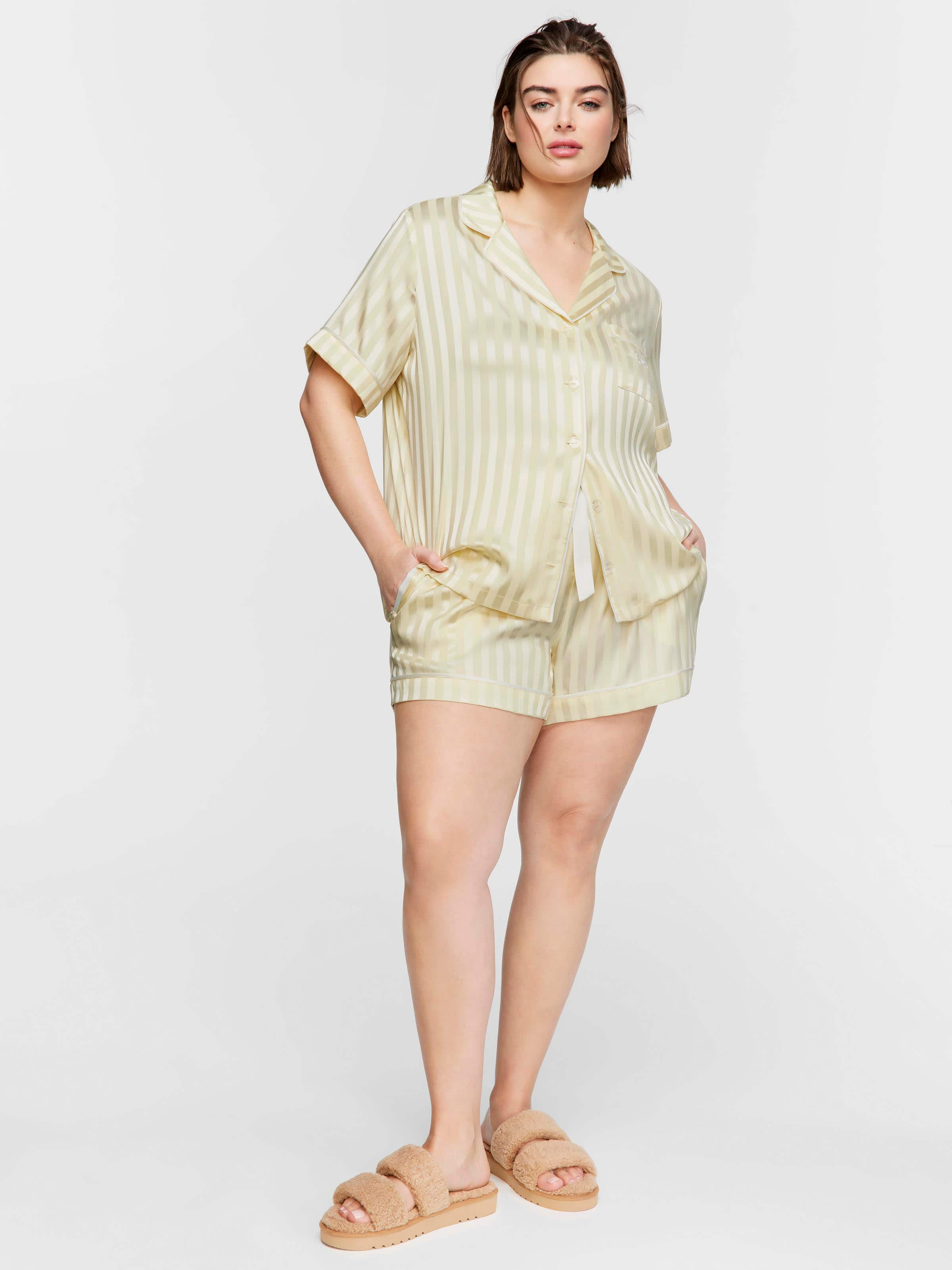 P.A. Plus Butter Stripe Satin Shortie Pj Set