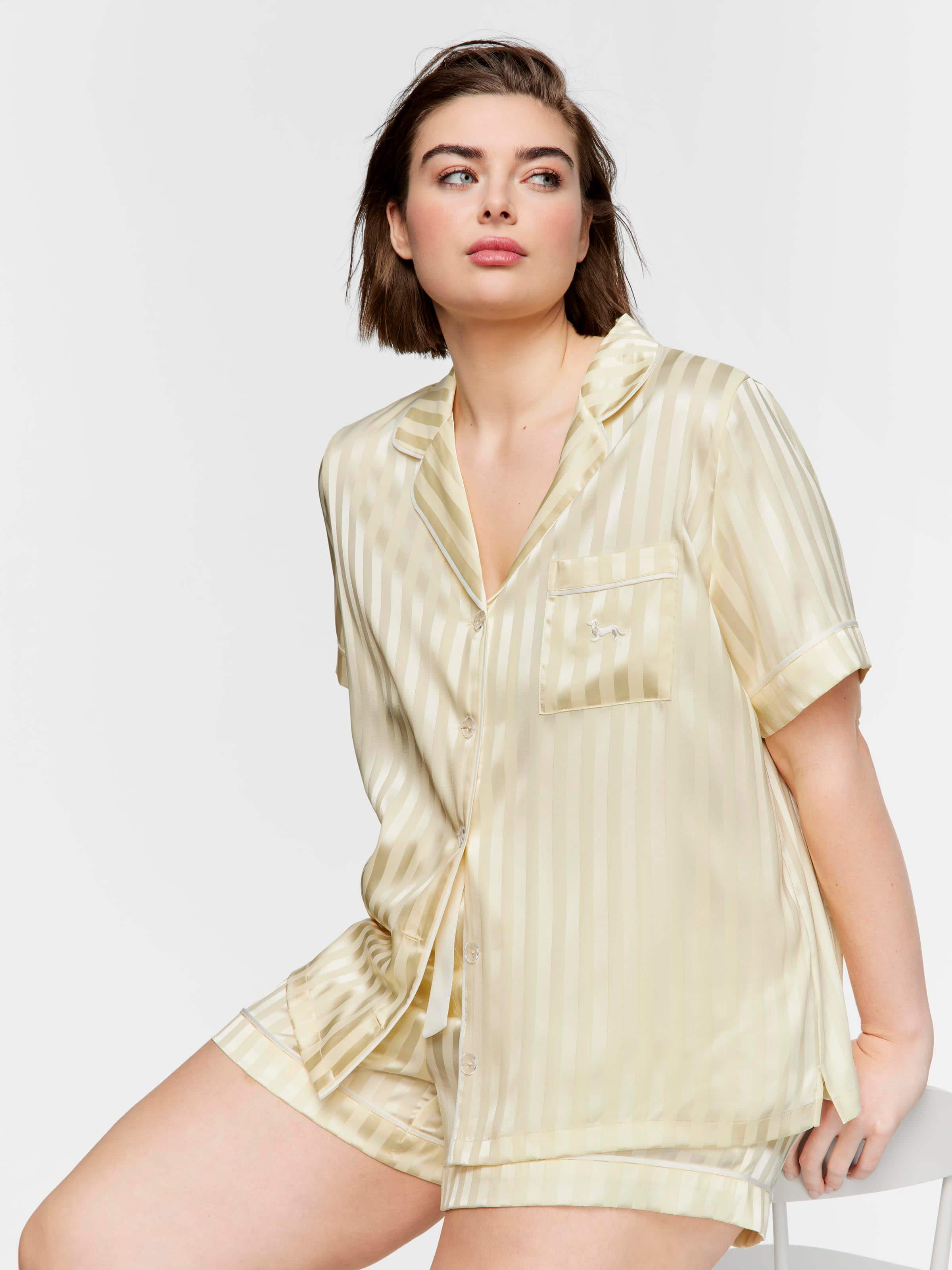 P.A. Plus Butter Stripe Satin Shortie Pj Set