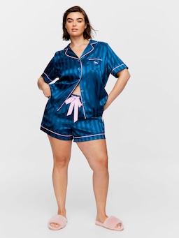 P.A. Plus Navy And Pink Penny Chic Satin Stripe Pj Set