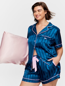 P.A. Plus Navy And Pink Penny Chic Satin Stripe Pj Set