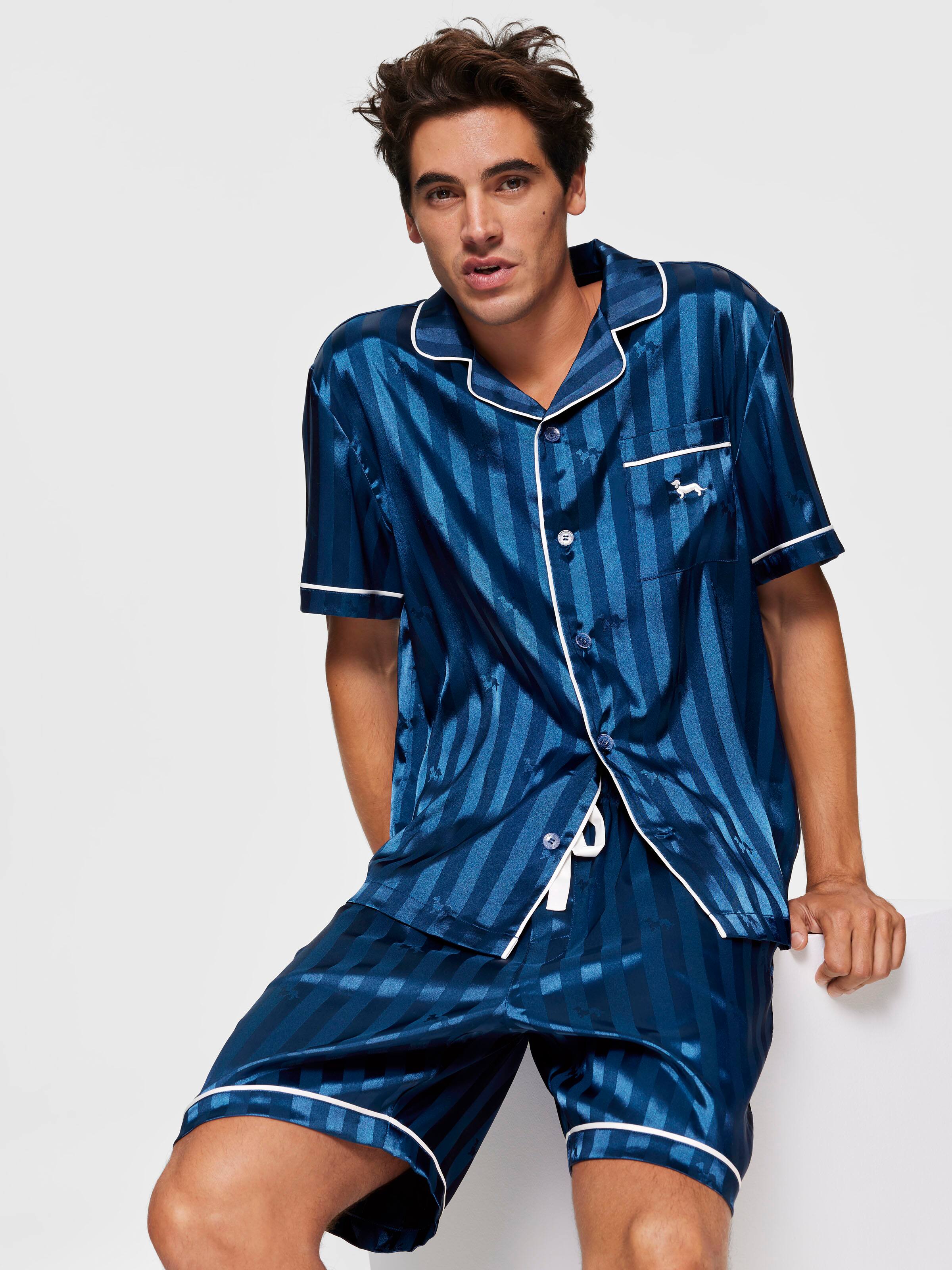 Buy Mens Pyjama Shorts, Blue/White Stripe