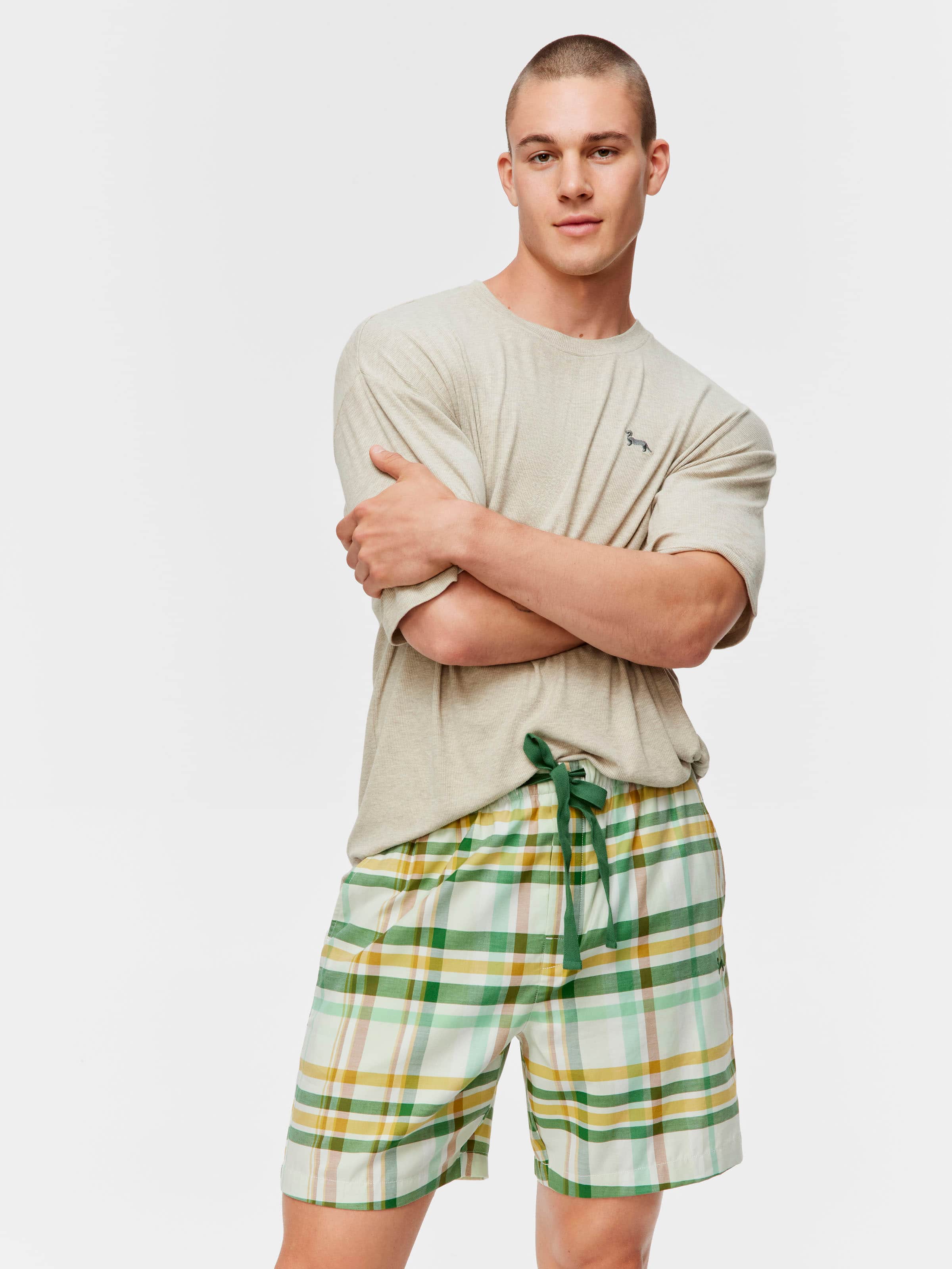Green Check Mid Short