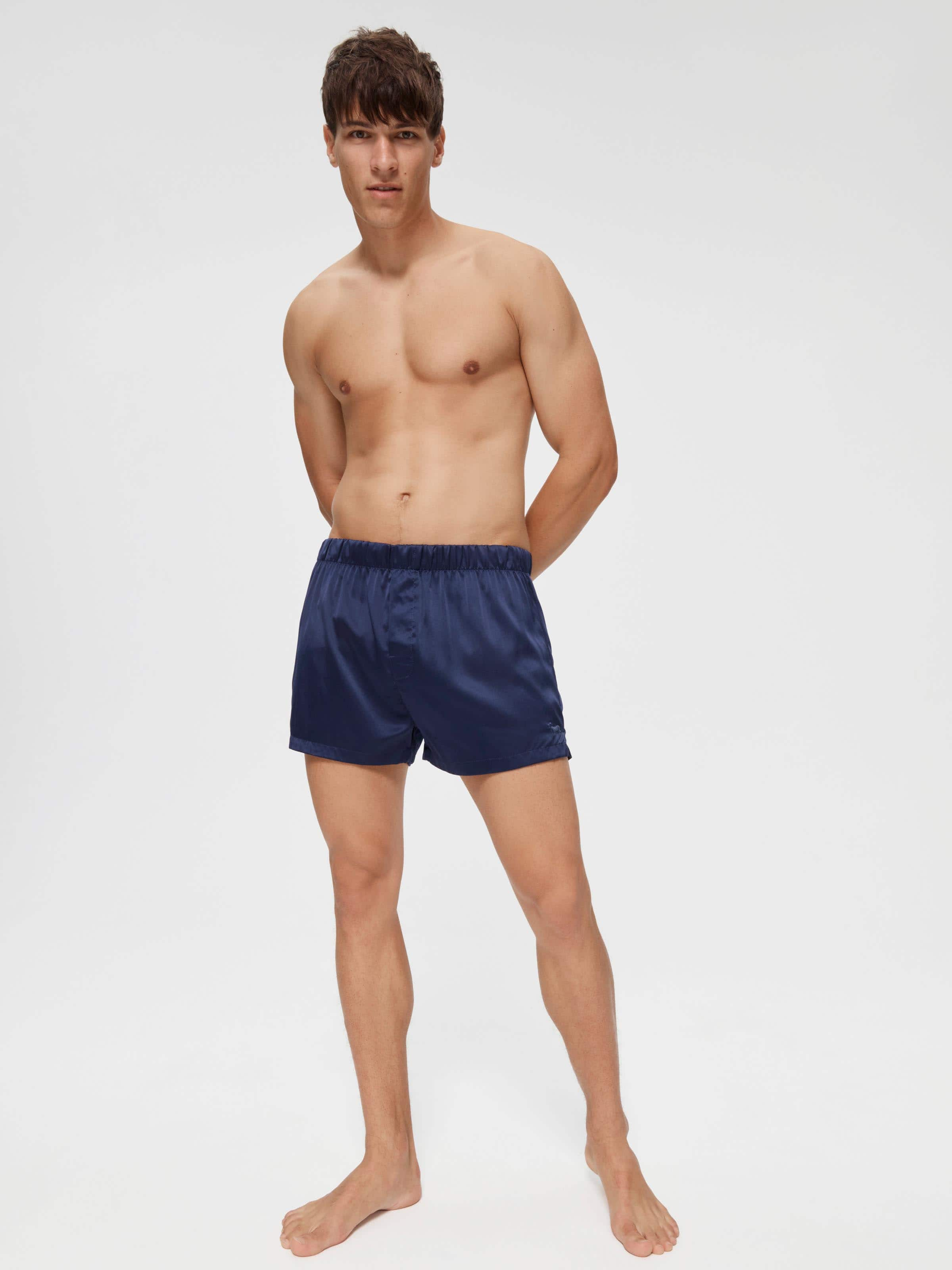 Navy Satin Boxer Short