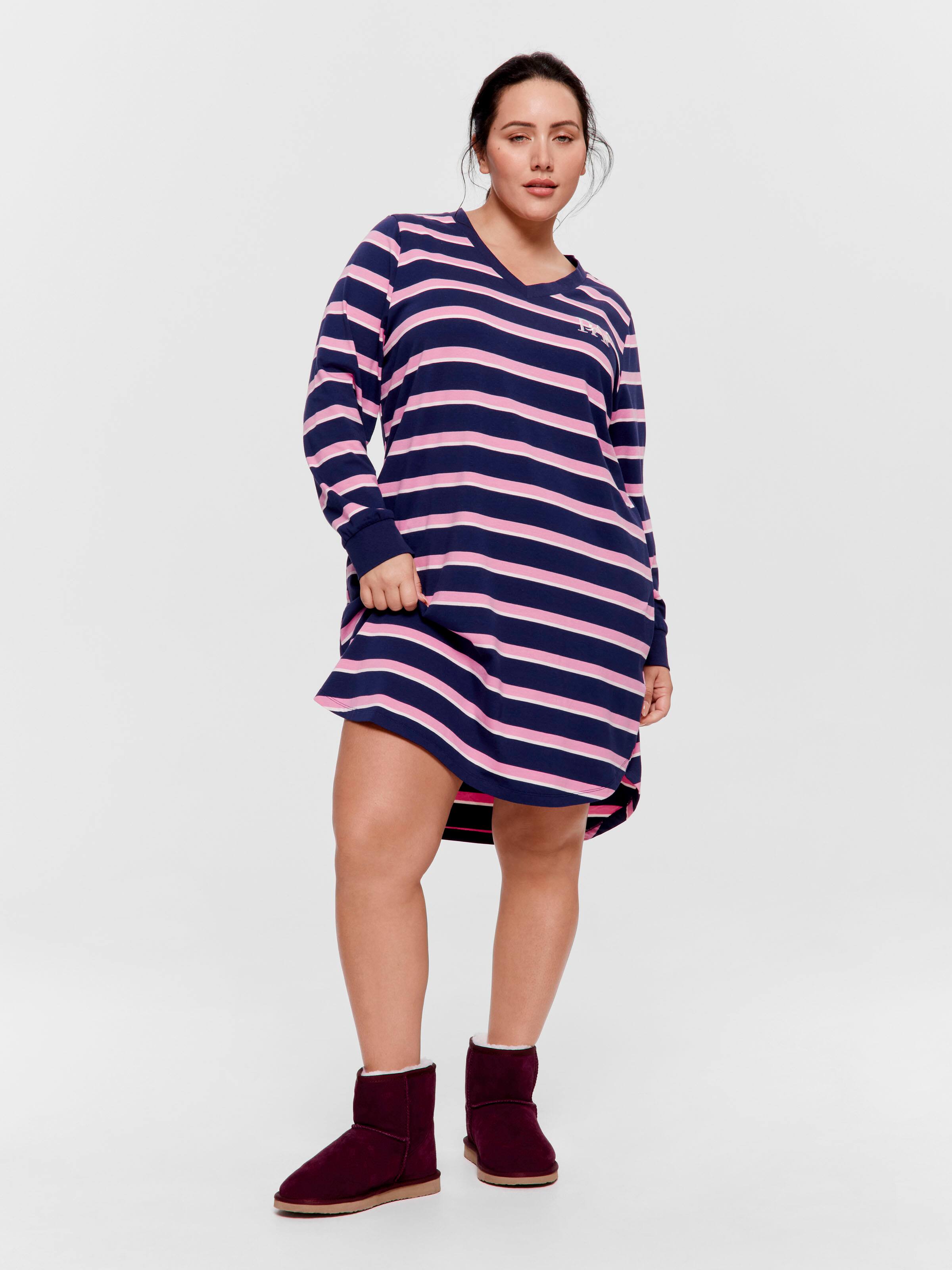 P.A. Plus Stripe V Neck Long Sleeve Nightie