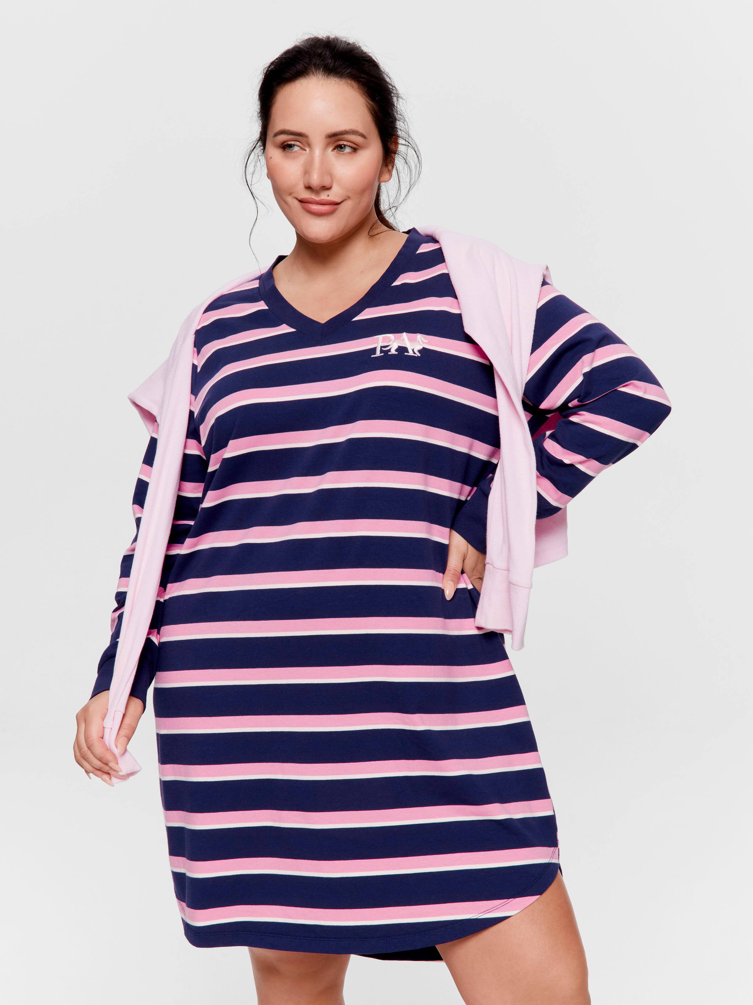 P.A. Plus Stripe V Neck Long Sleeve Nightie