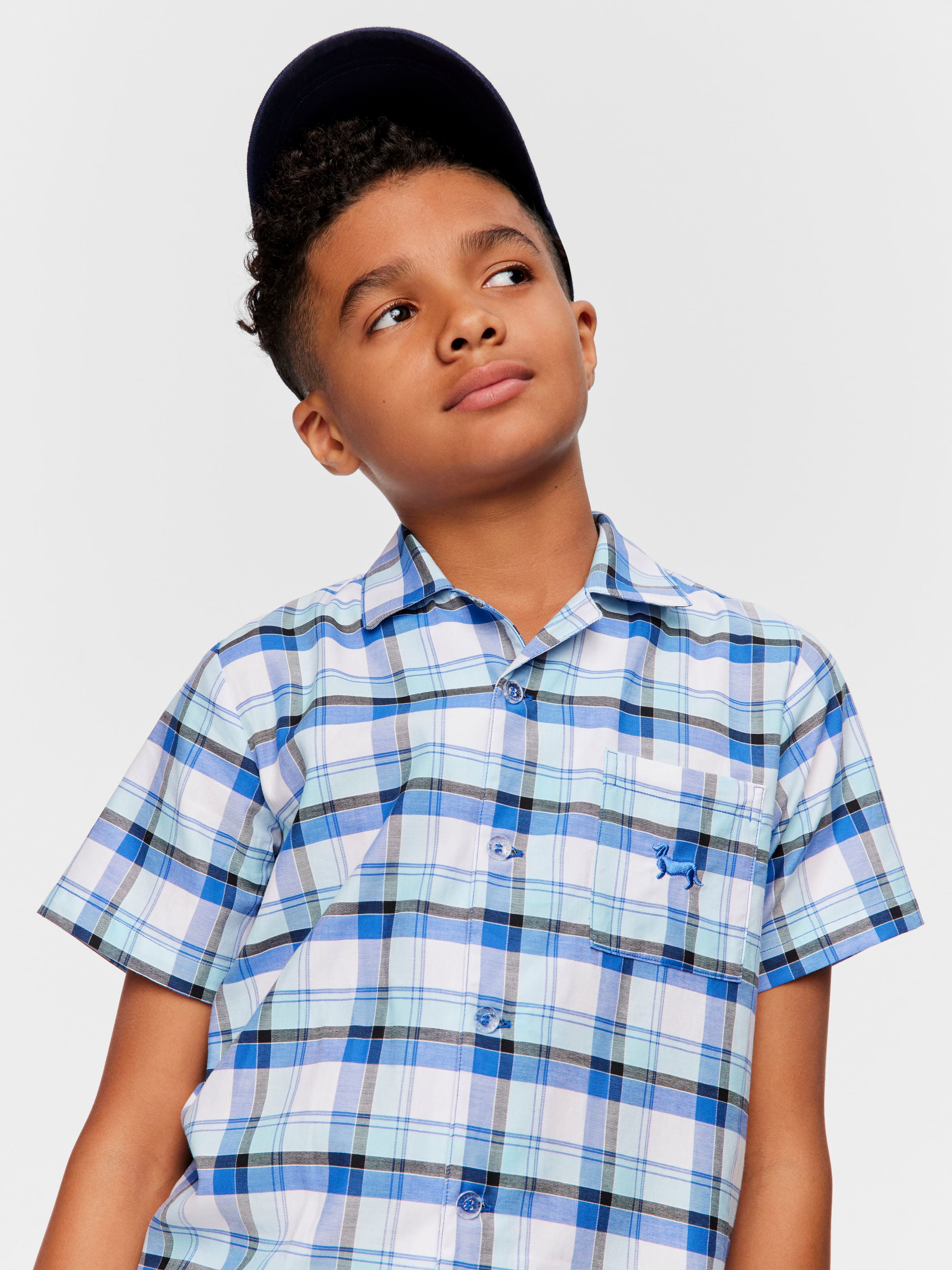 Boys Bright Blue Check Classic Pj Set
