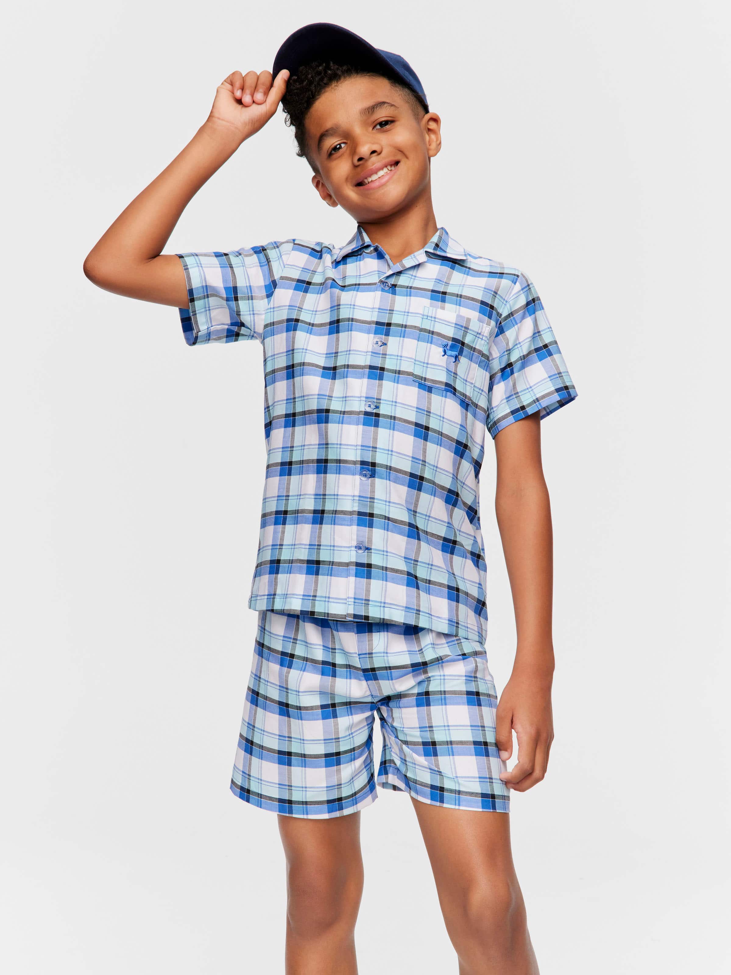Boys Bright Blue Check Classic Pj Set