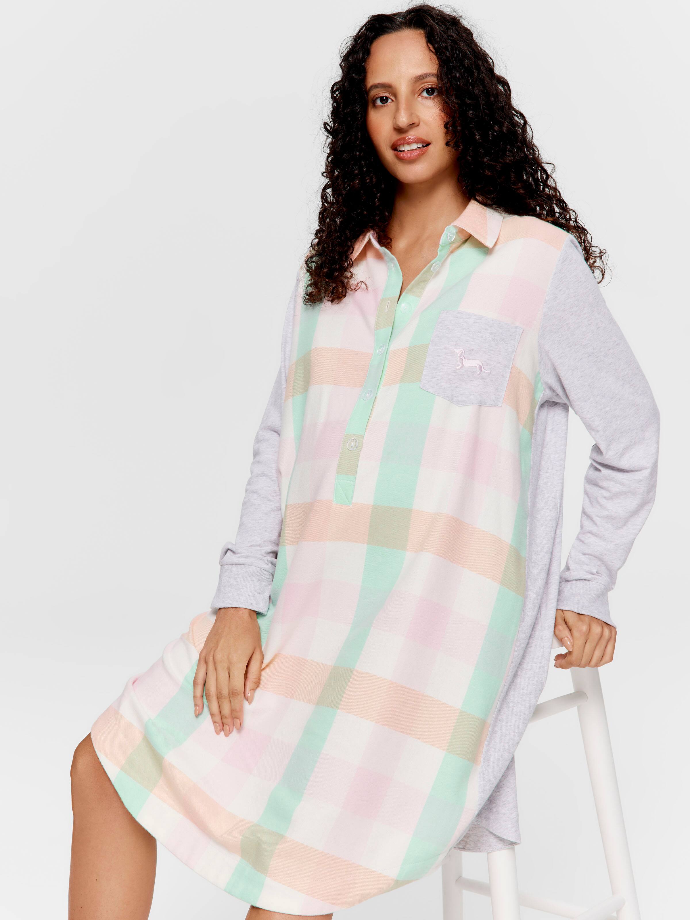 Maternity Check Flannelette Long Sleeve Nightshirt