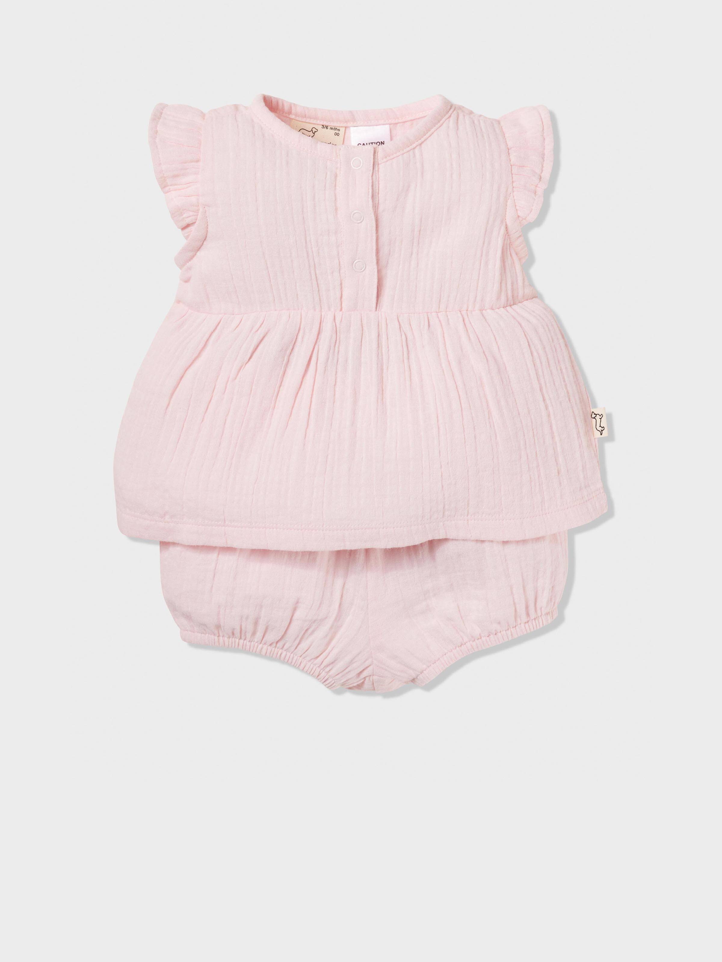 Baby Organic Muslin Pink Pj Set