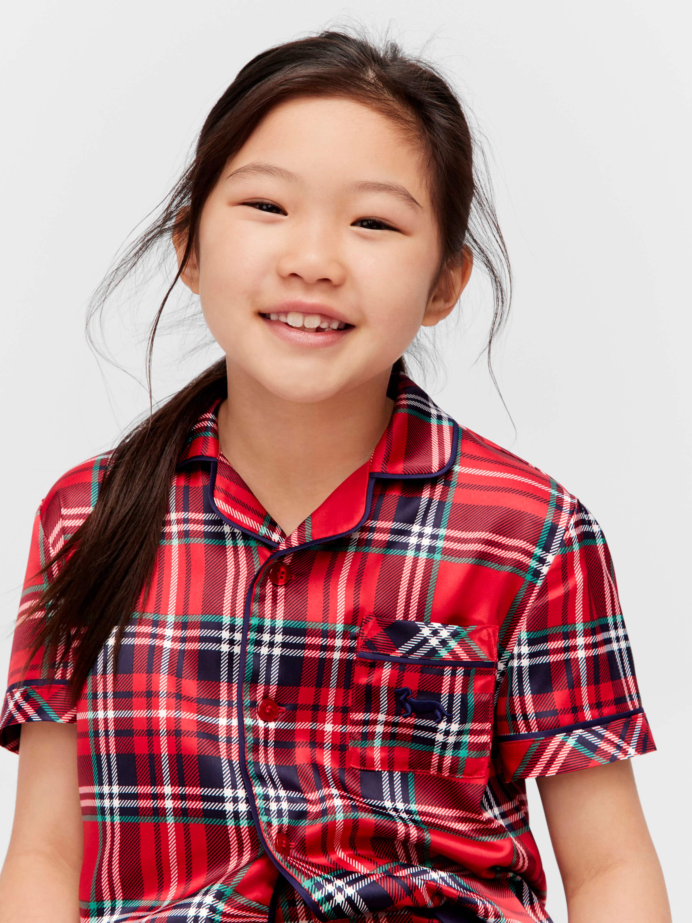 Jnr Kids Red Tartan Satin Pj Set