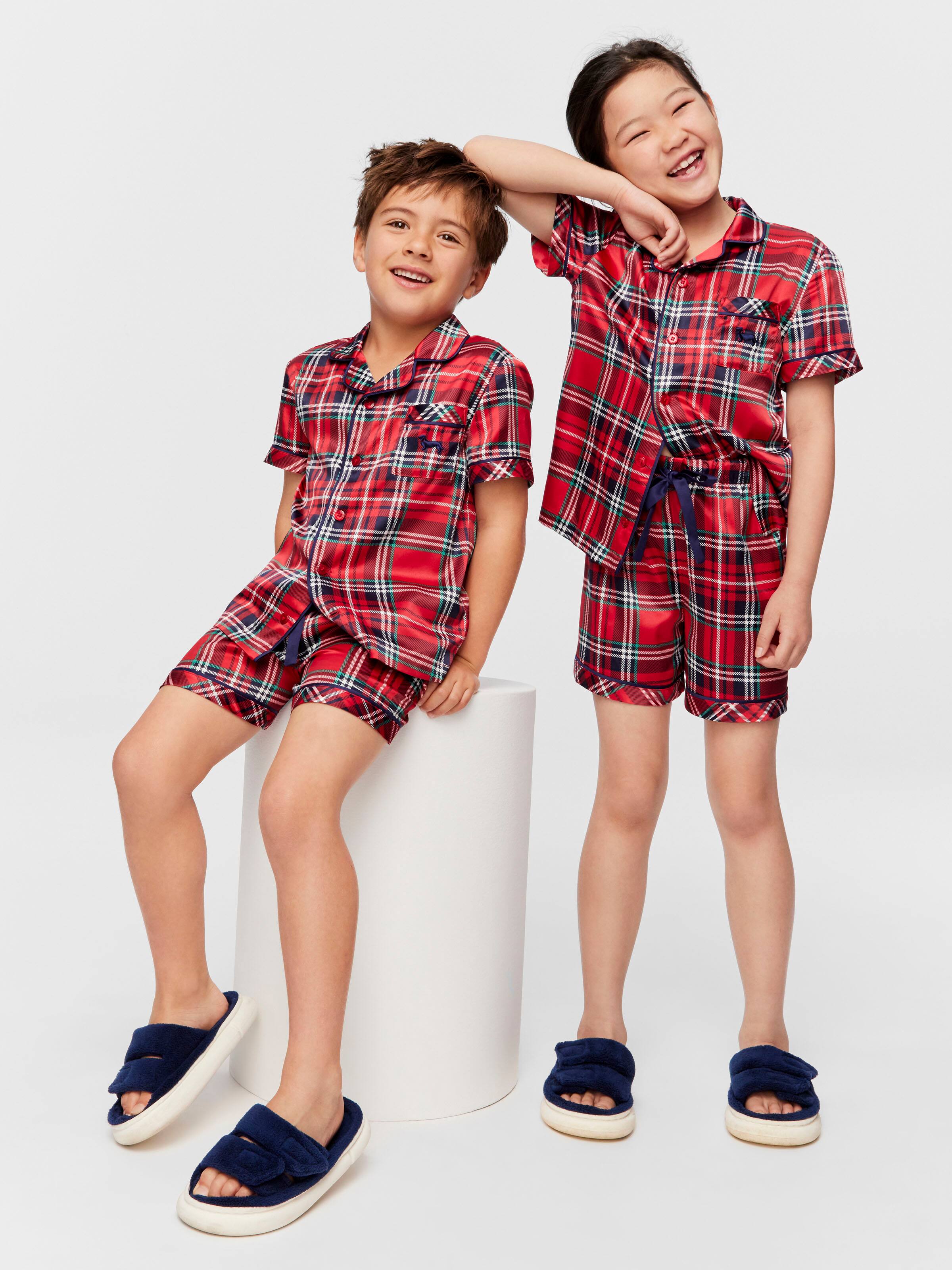 Jnr Kids Red Tartan Satin Pj Set