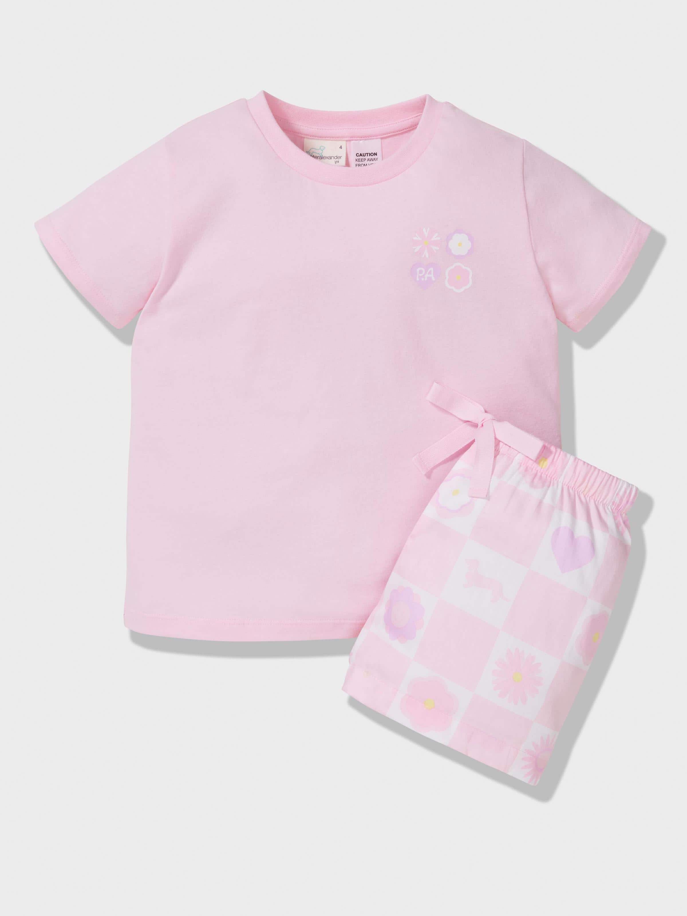 Girls Floral Check Pj Set