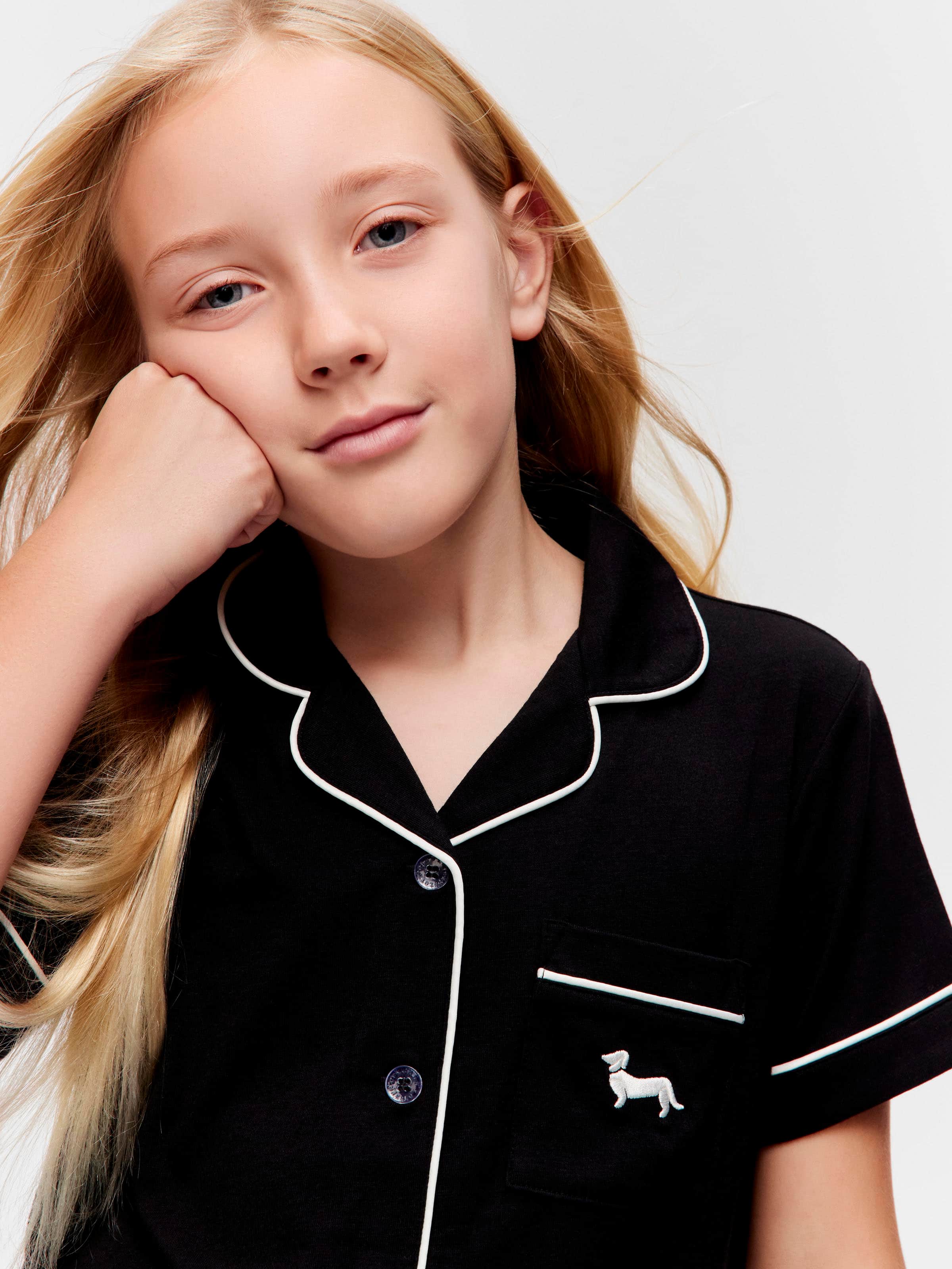 Girls Black Bamboo Short Classic Pj Set
