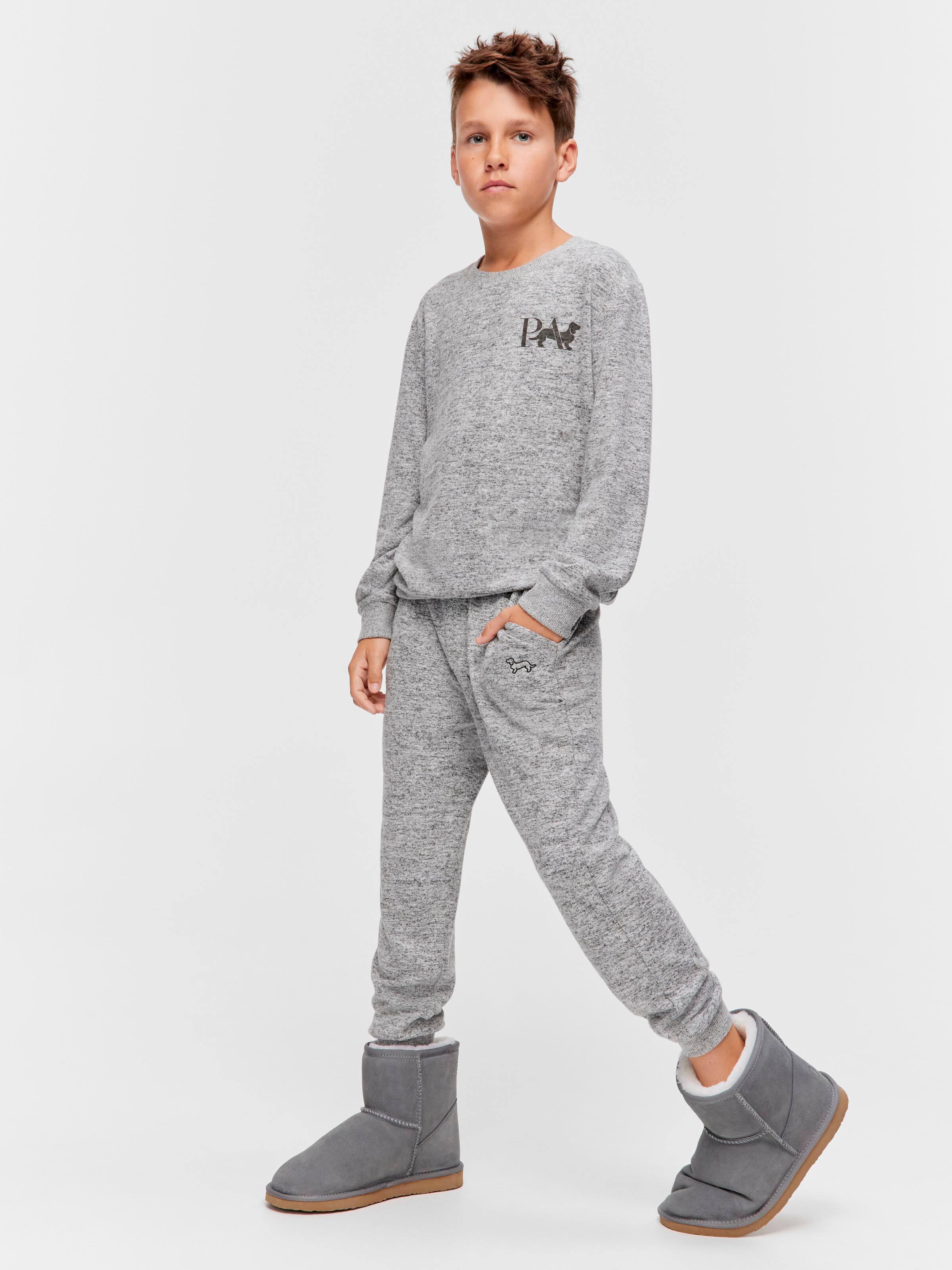 Boys Fuzzy Grey Pj Set