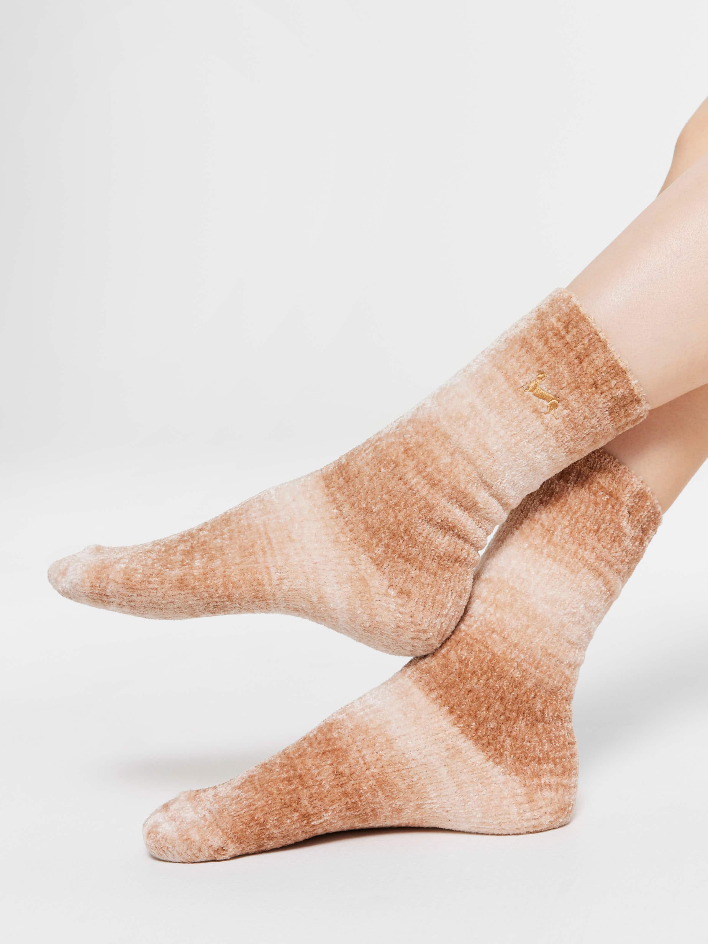 Chenille Cable Knit Classic Slipper Socks | Peach Caramel