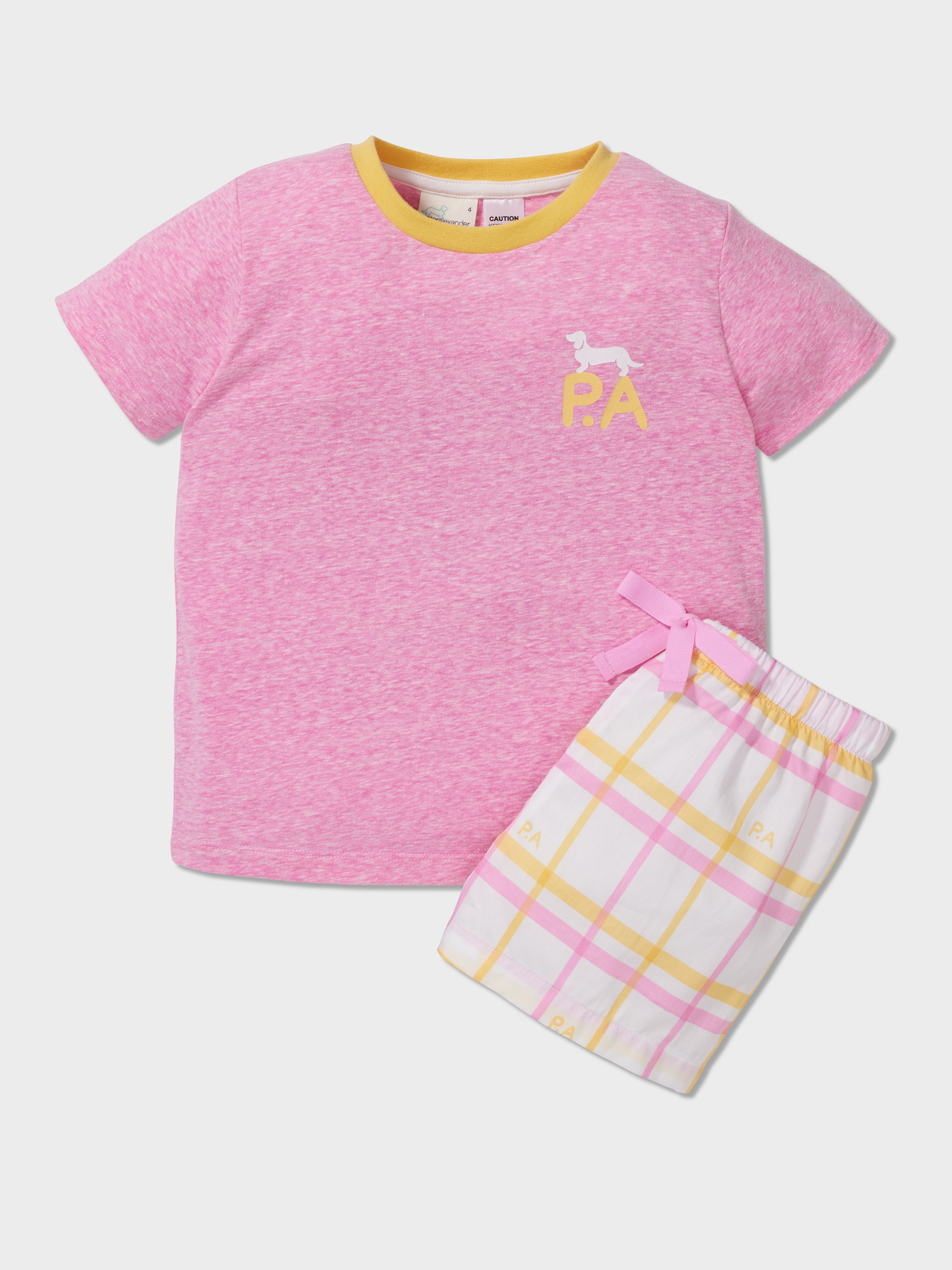 Girls Pink Check Pj Set