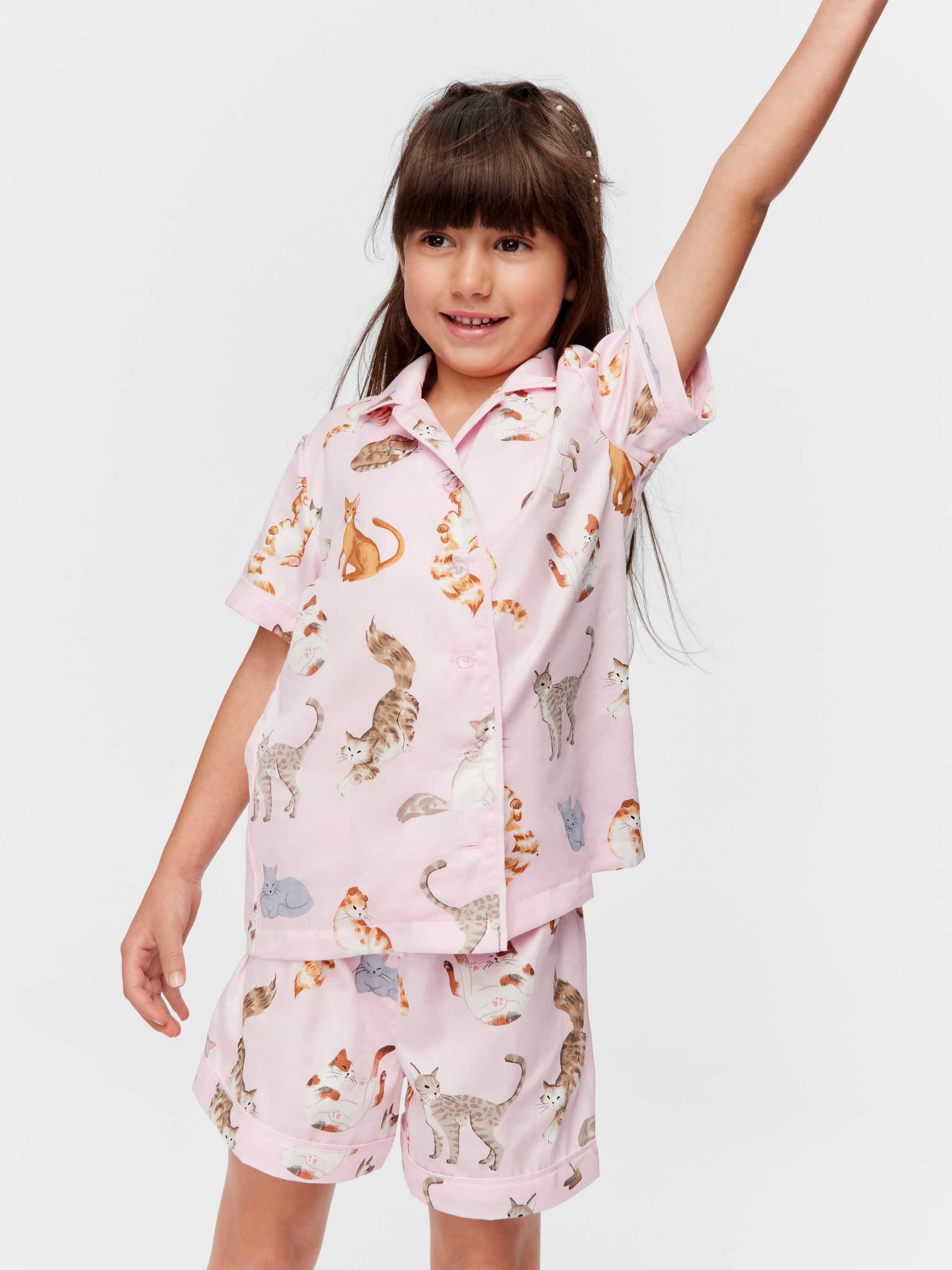 Jnr Girls Playful Cats Classic Pj Set