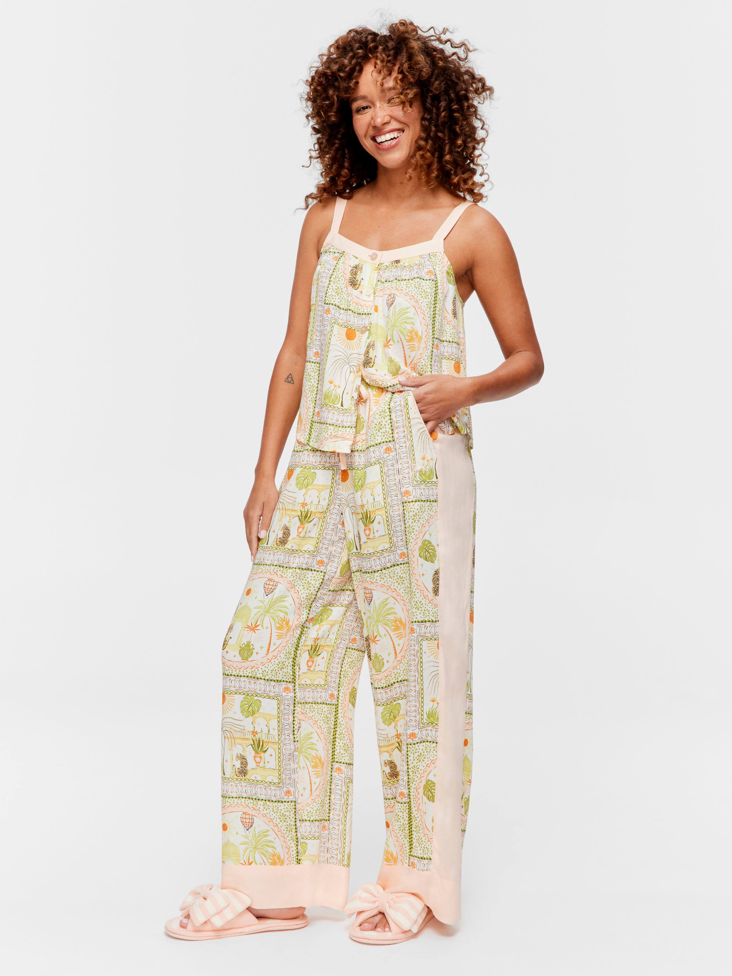 Scarf Print Long Wide Leg Pj Pant