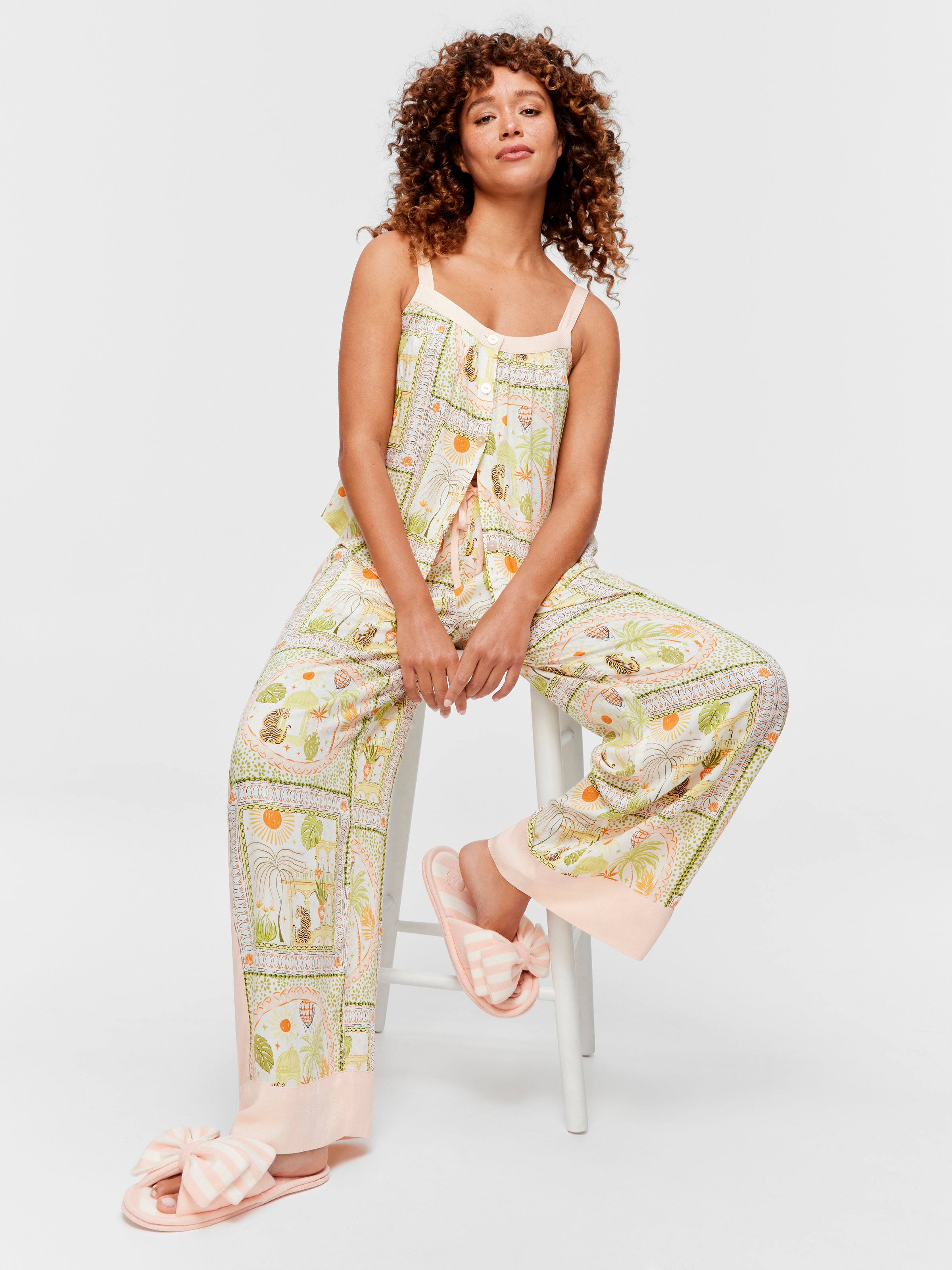 Scarf Print Long Wide Leg Pj Pant