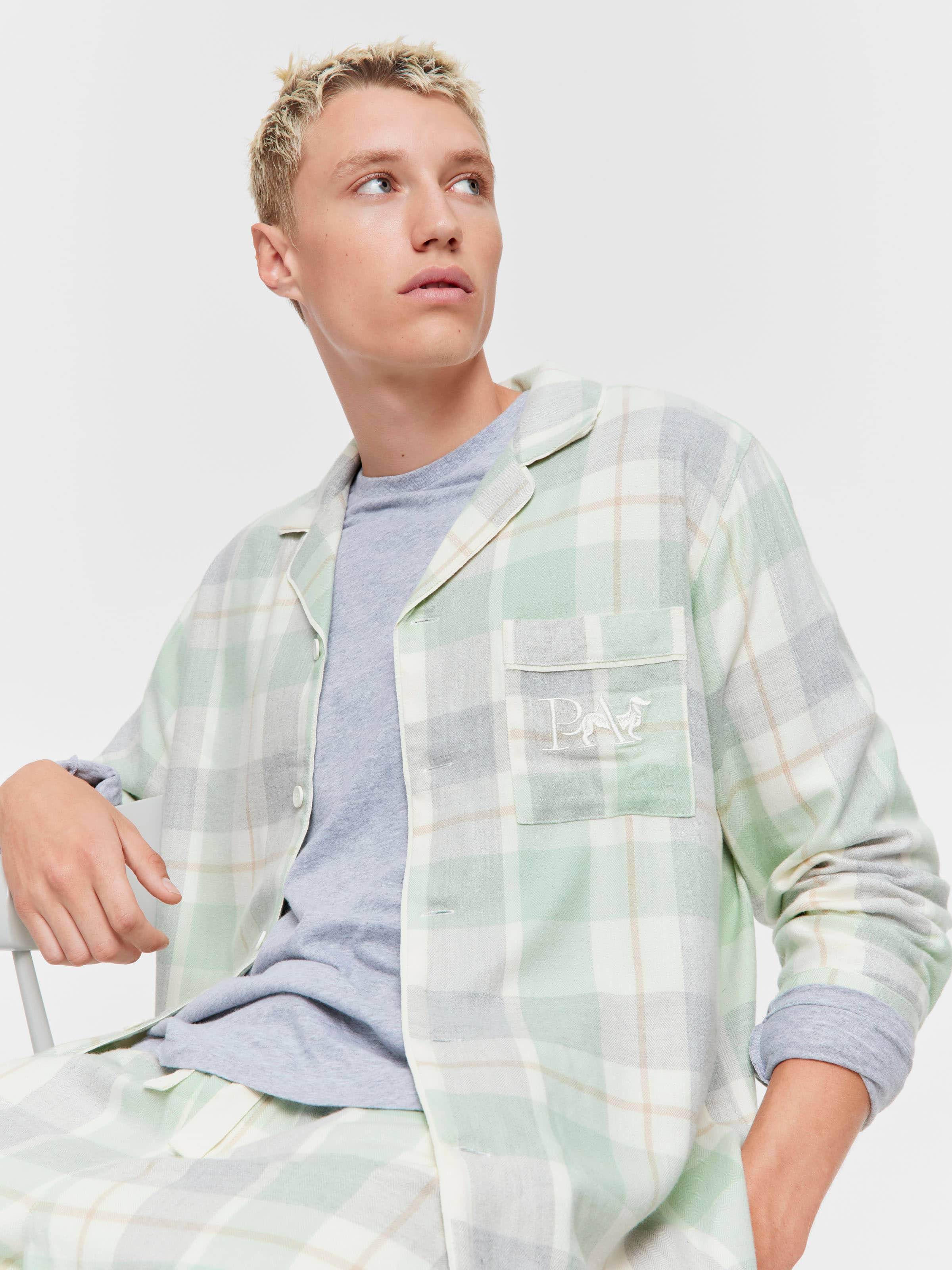 Mint Check Bamboo Flannelette Long Sleeve Pj Set