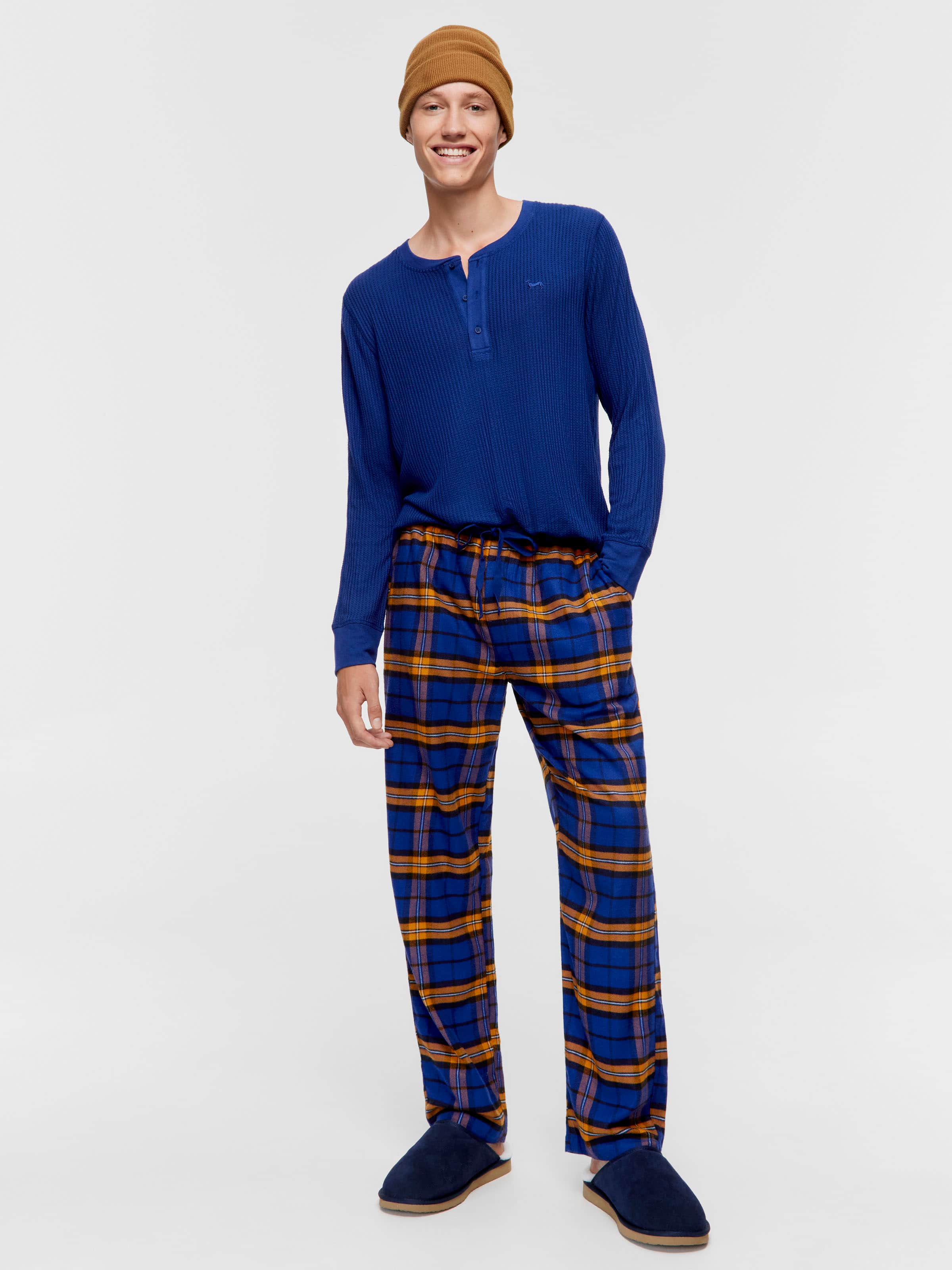 Navy Check Flannelette Pj Pant