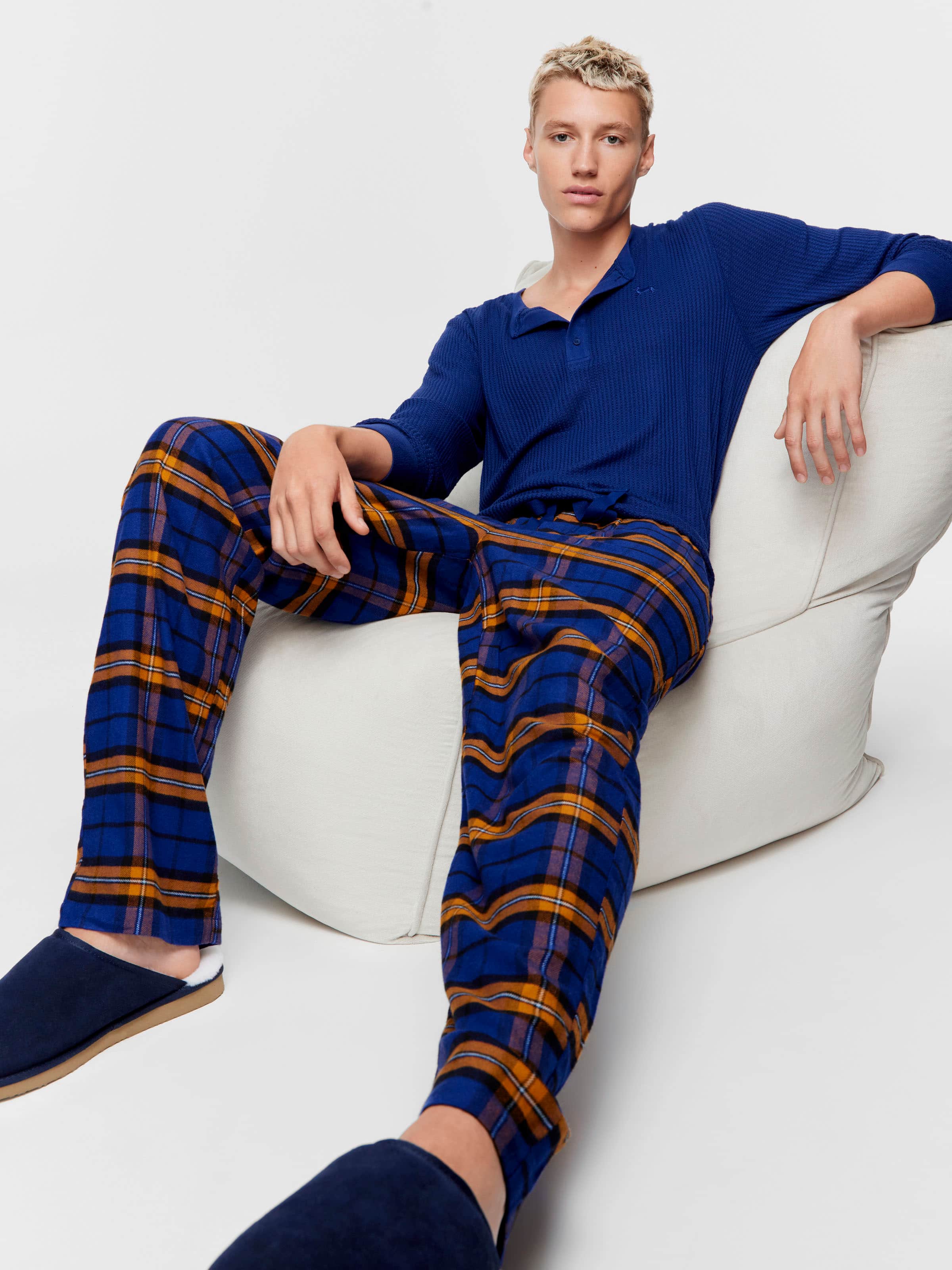 Navy Check Flannelette Pj Pant