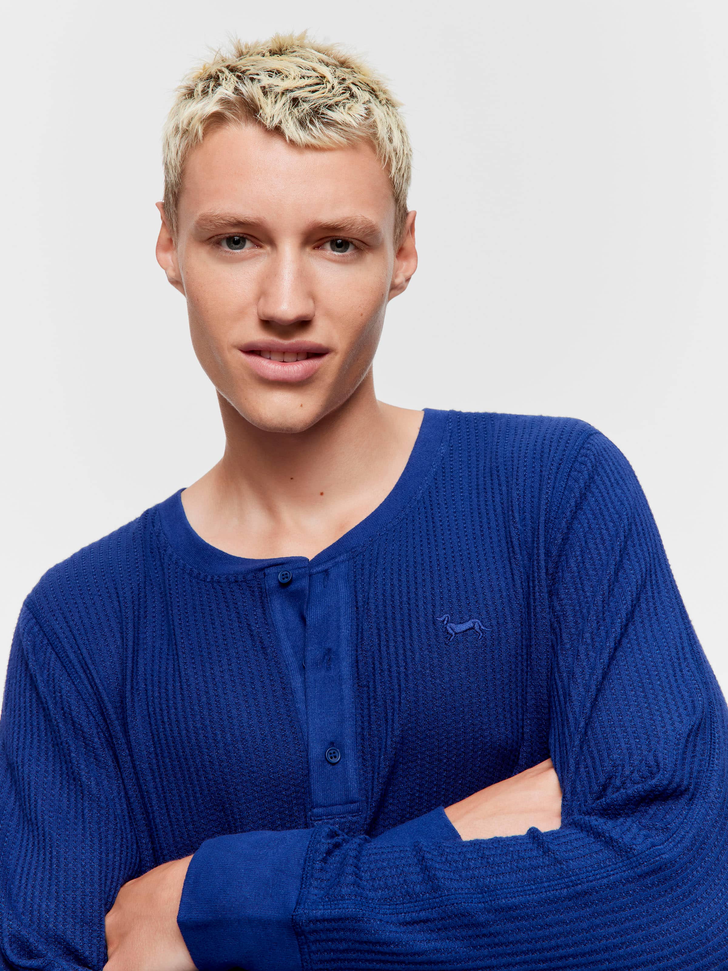 Navy Waffle Henley