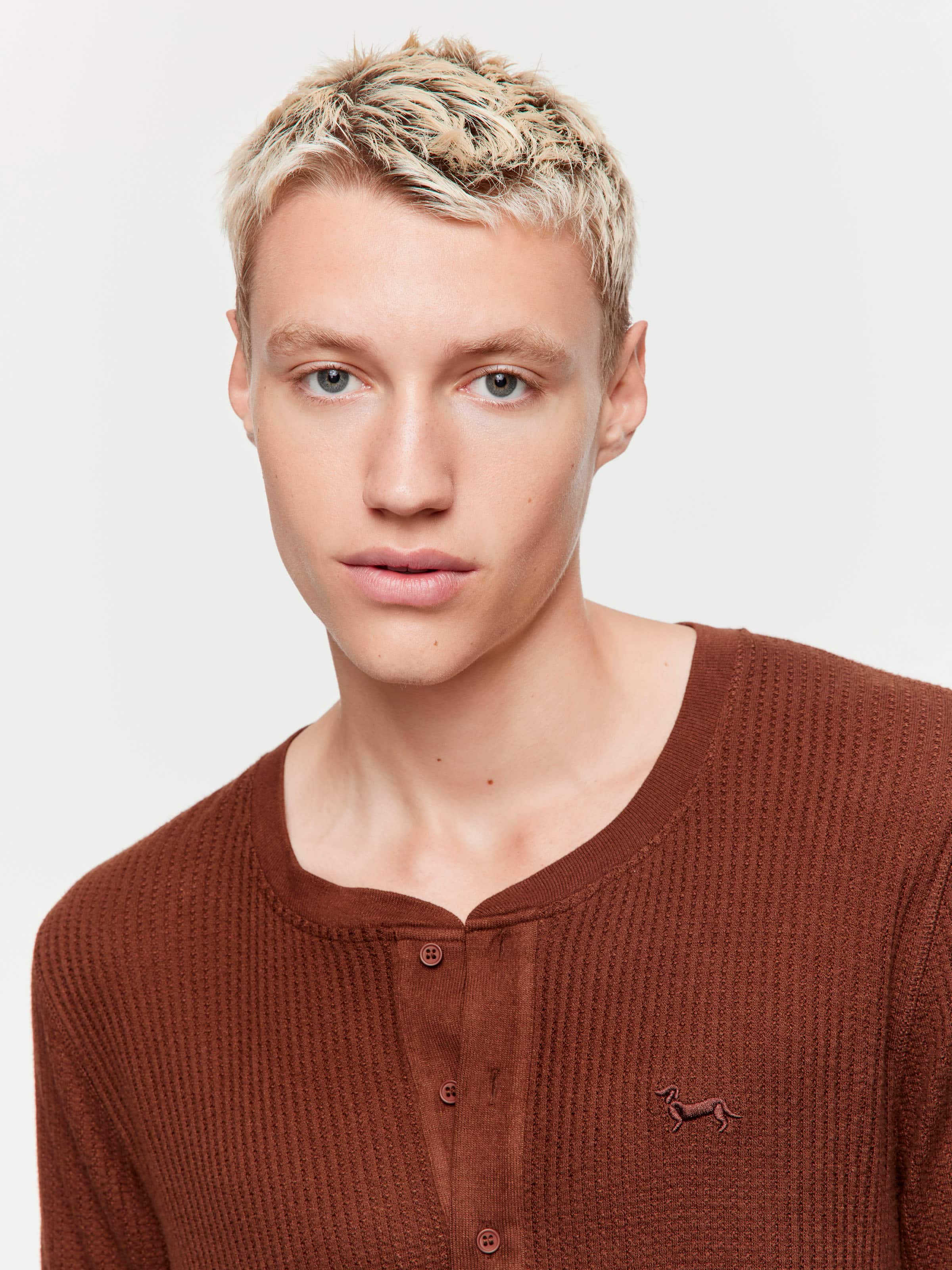 Chocolate Brown Waffle Henley