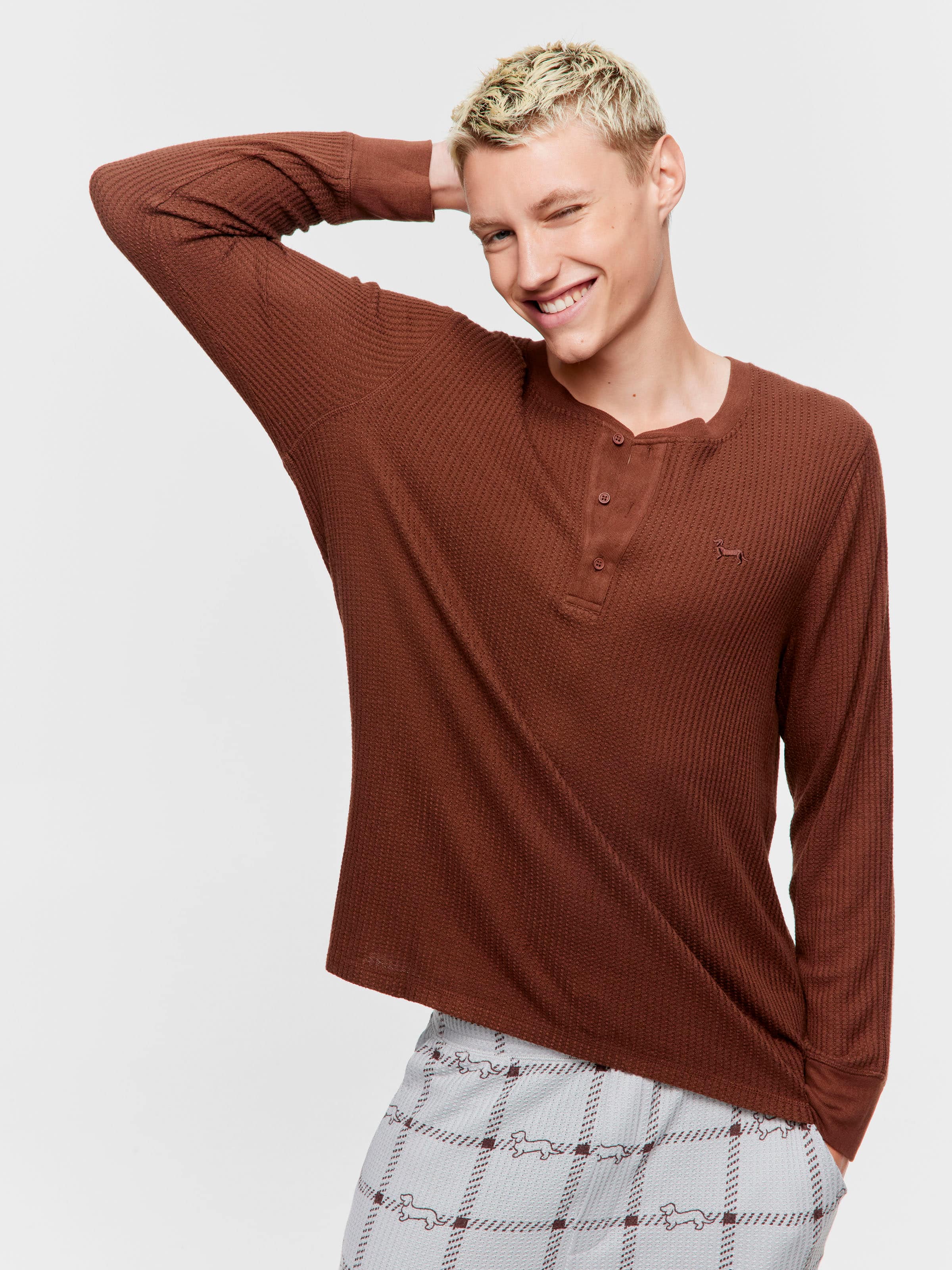 Chocolate Brown Waffle Henley
