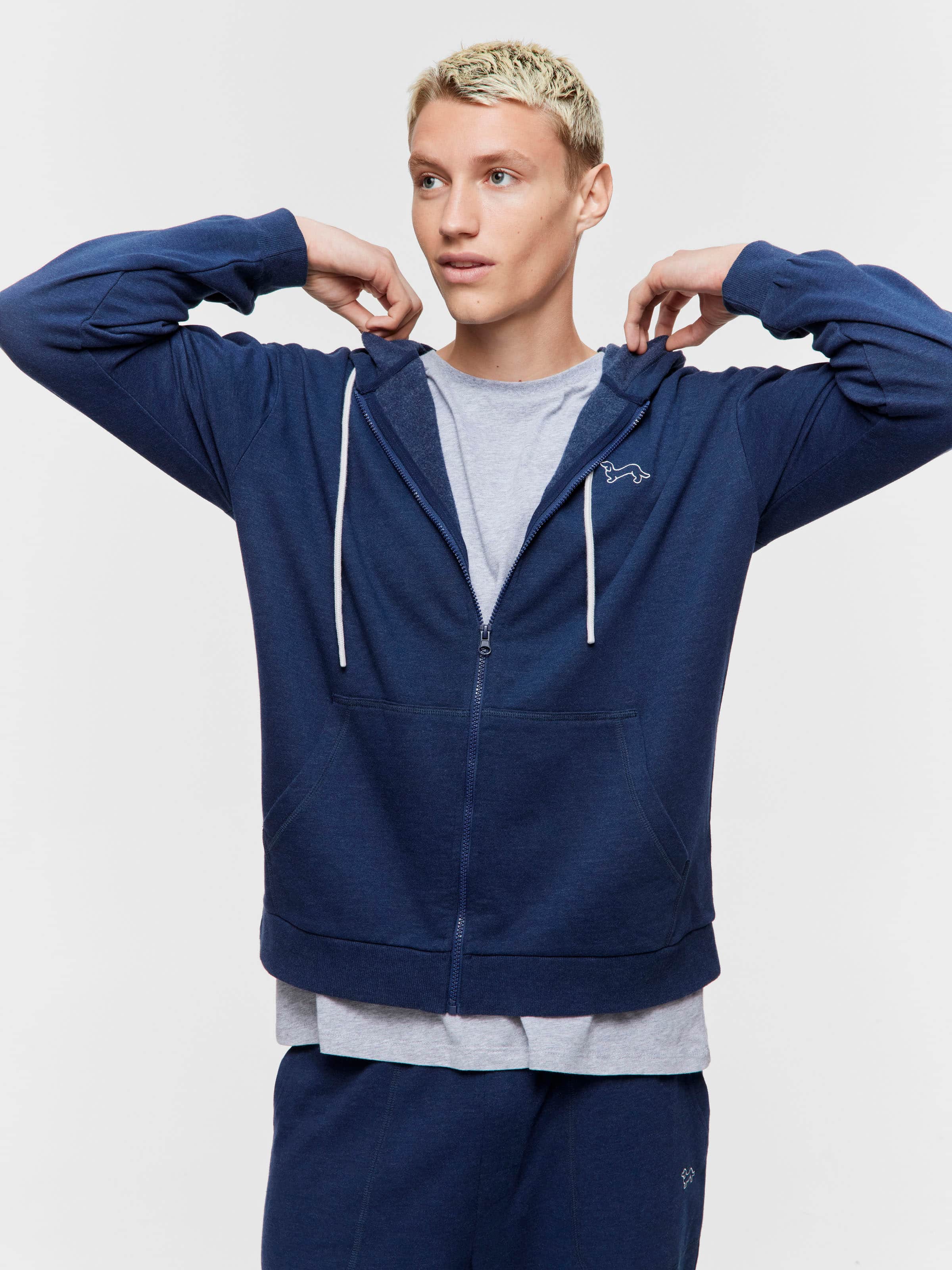Navy Fleece Zip Hoodie