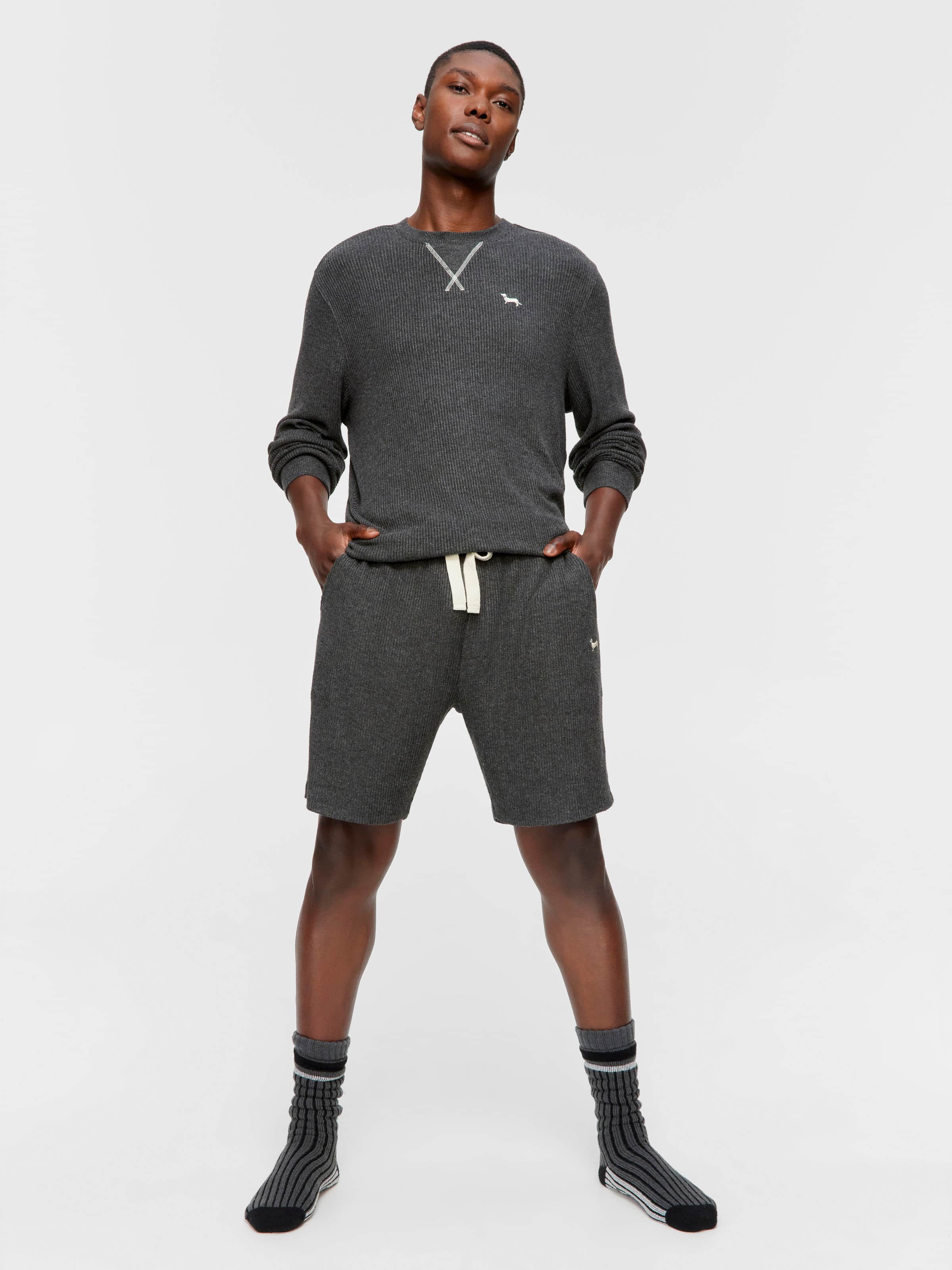 Charcoal Brushed Rib Mid Short