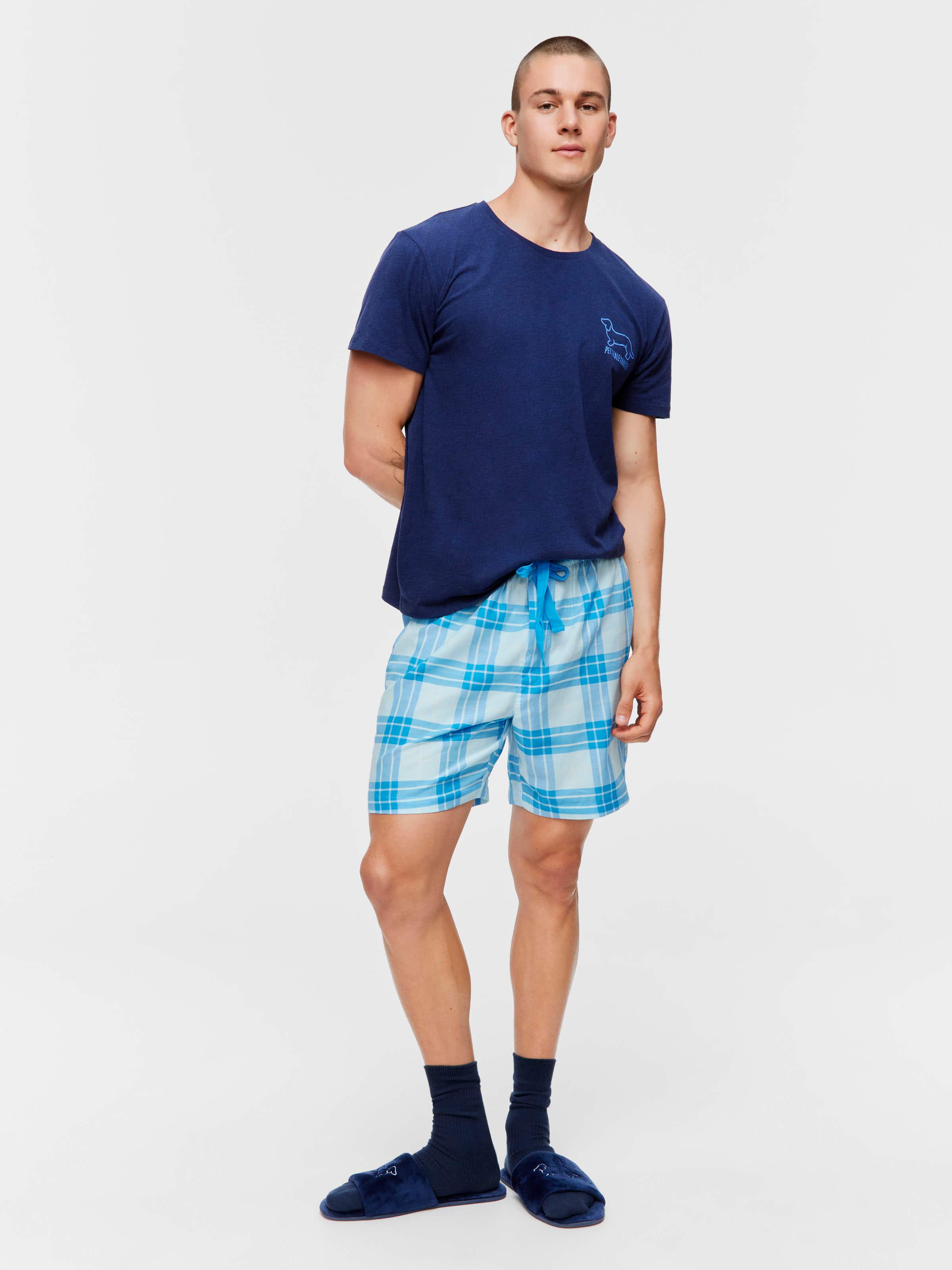 Blue  Windowpane Mid Short