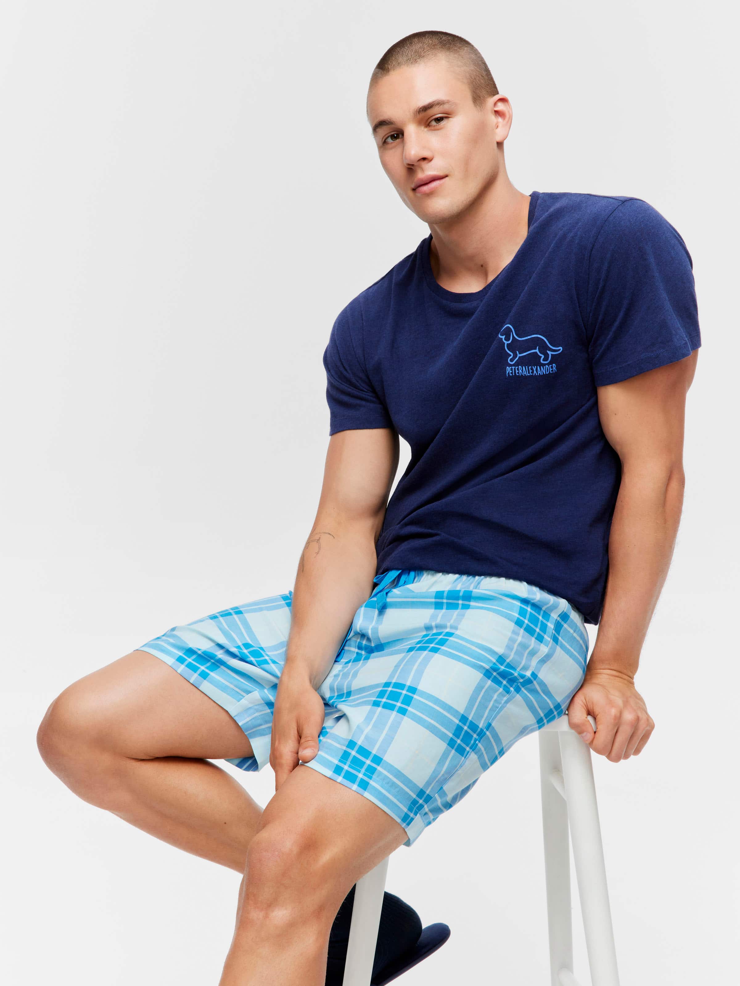 Blue  Windowpane Mid Short