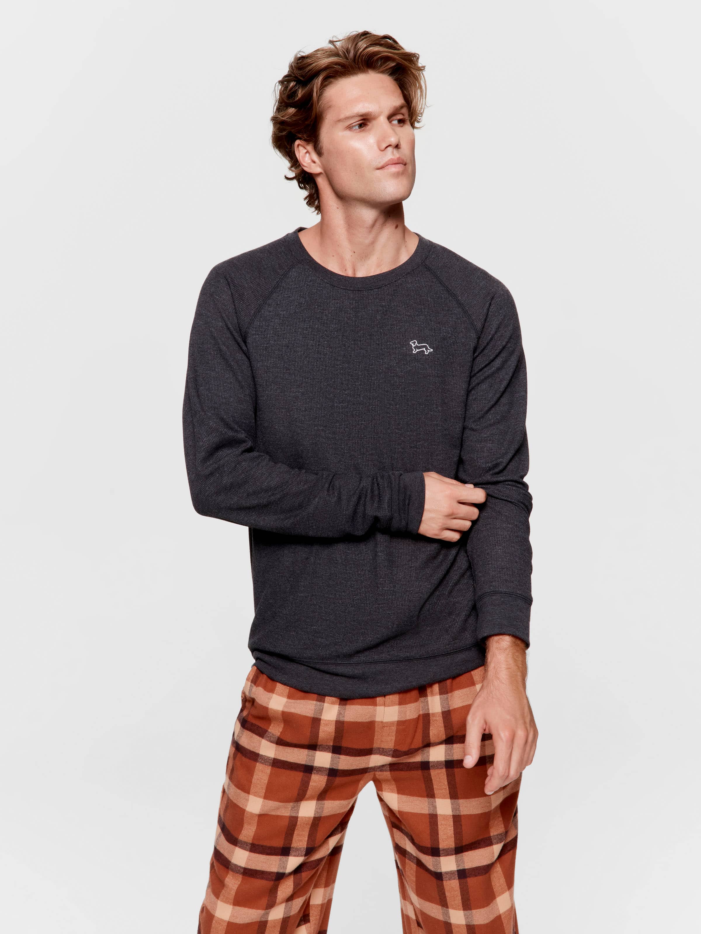 Charcoal Waffle Long Sleeve Top