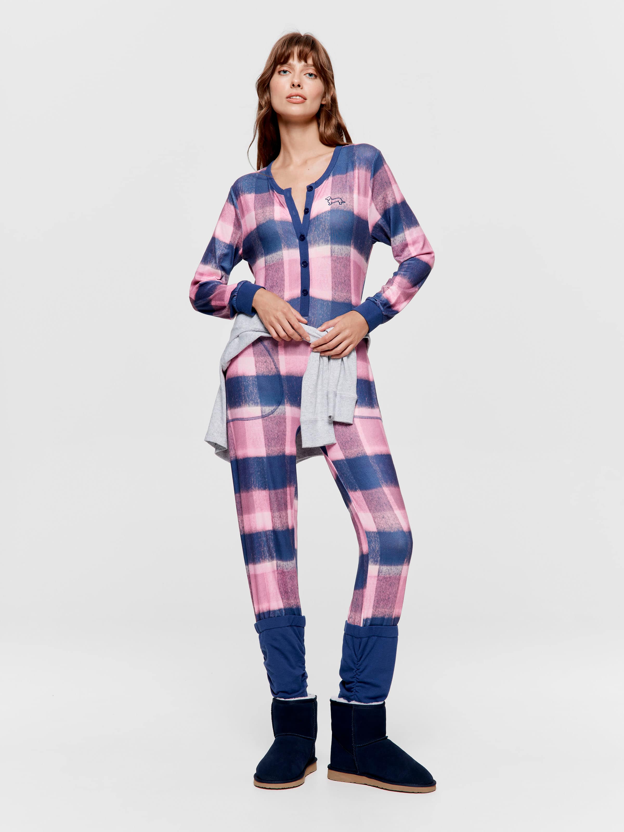 Plush Check Legwarmer Jumpsuit
