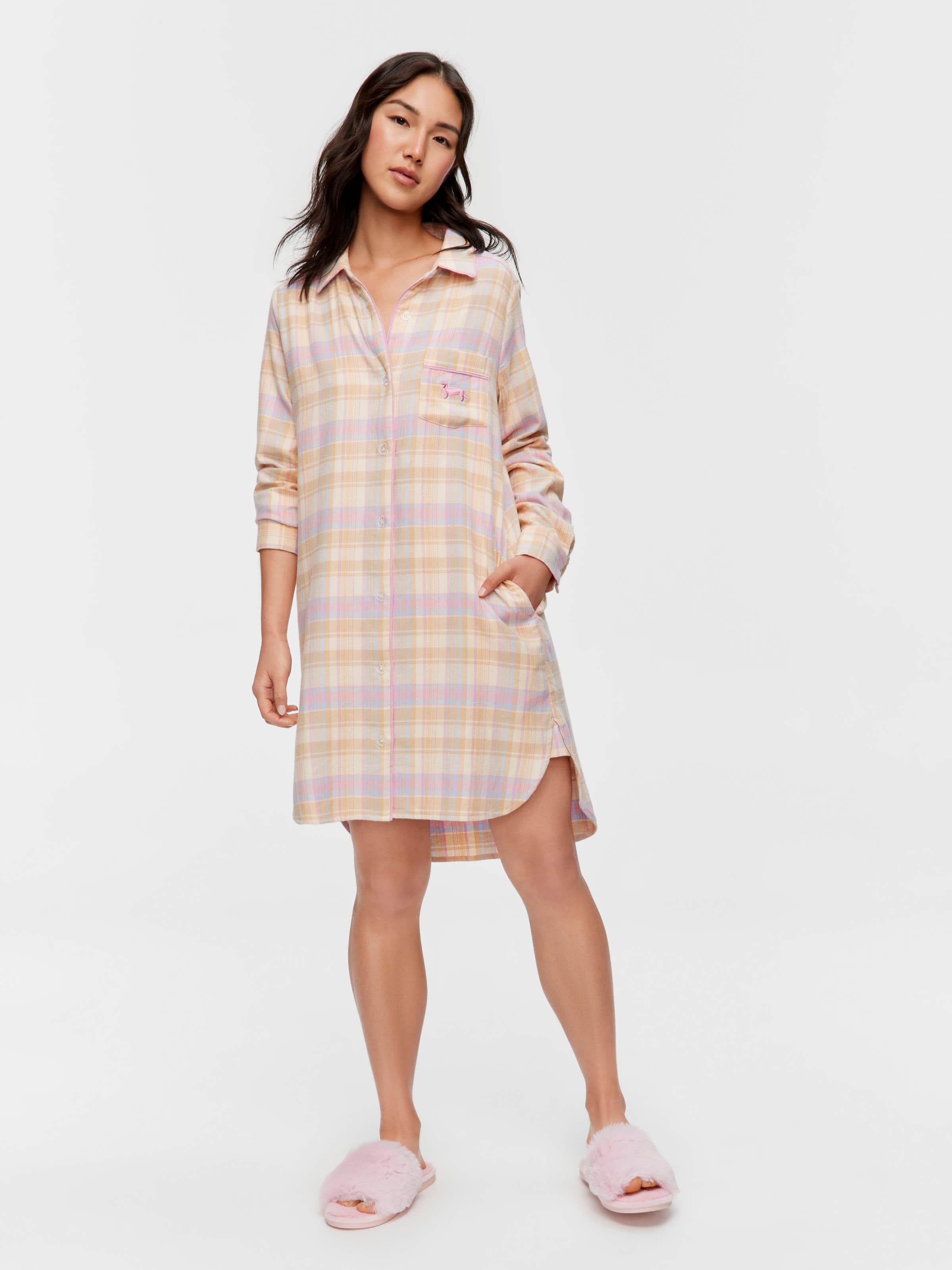 Toffee Check Flannelette Nightshirt
