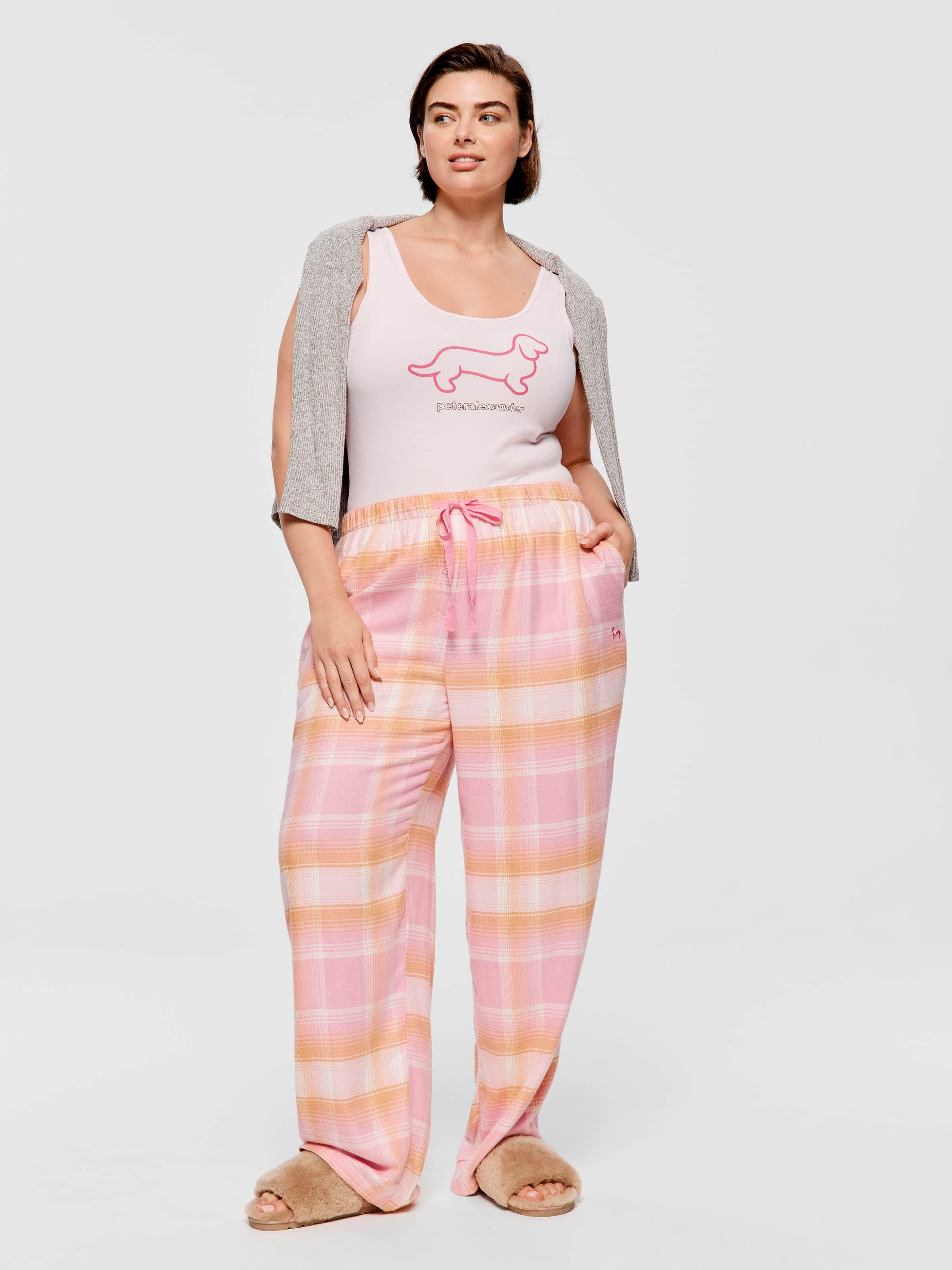 P.A. Plus Pink & Orange Check Viscose Flannelette Classic Pj Pant